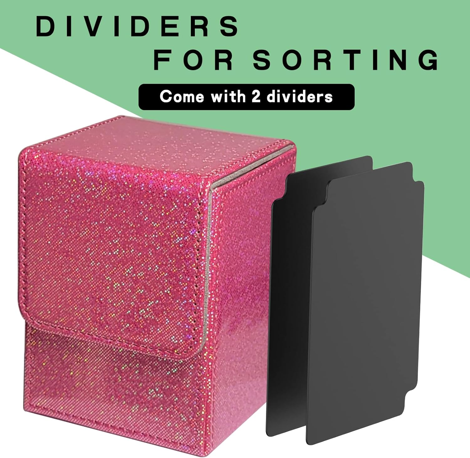 Dmoicols Sparkly Card Deck Box Holds 100+ Single Sleeved Cards,Leather Card Storage Case,Mtg Commander Deck Box with 2 Dividers Fit TCG CCG Magic Cards Vertical (Sparkly Rose Red Point) image number 5