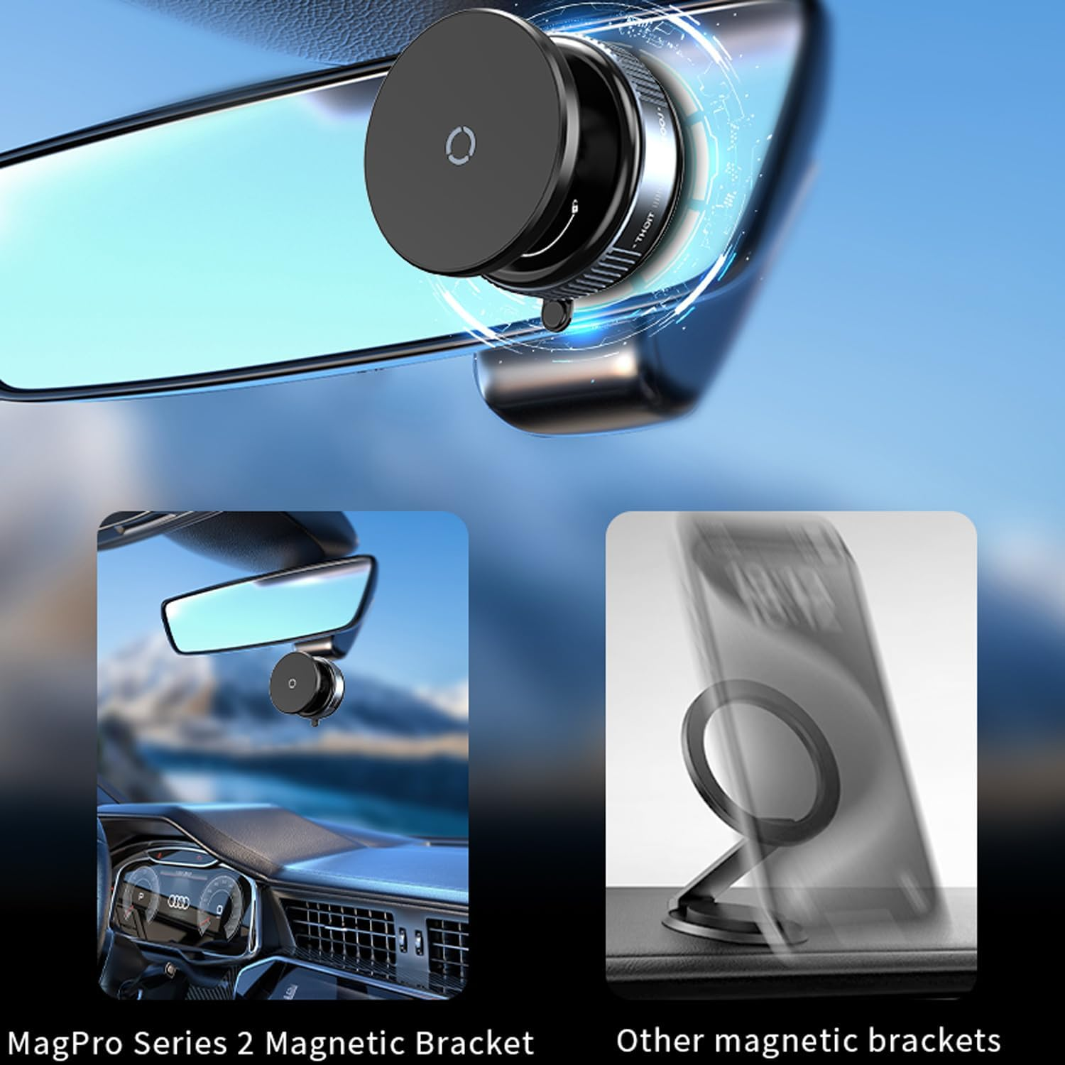 Danyee Swivel Locking Mechanical Vacuum Magnetic Car Suction Phone Holder, 360&deg; Adjustable Magnetic Suction Cup Phone Mount for Mirror/Wall/Gym, Compatible with Iphone & Android (Black) image number 1