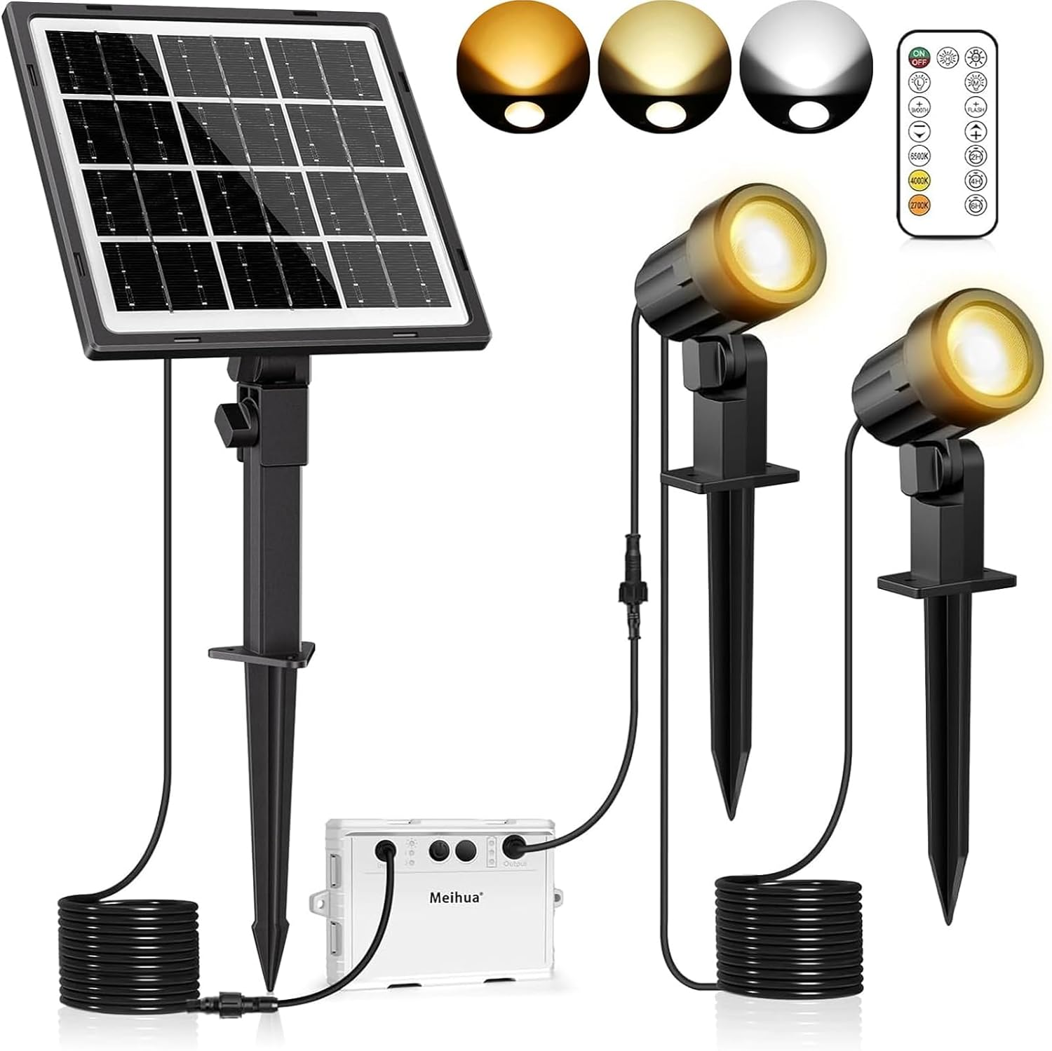 MEIHUA Solar Landscape Spotlight with Remote 2700K 4000K 6500K 3 Brightness Levels IP66 Waterproof LED Landscape Timing-Function Solar Lights Outdoor for Garden Tree Pathway 2 in 1 image number 1