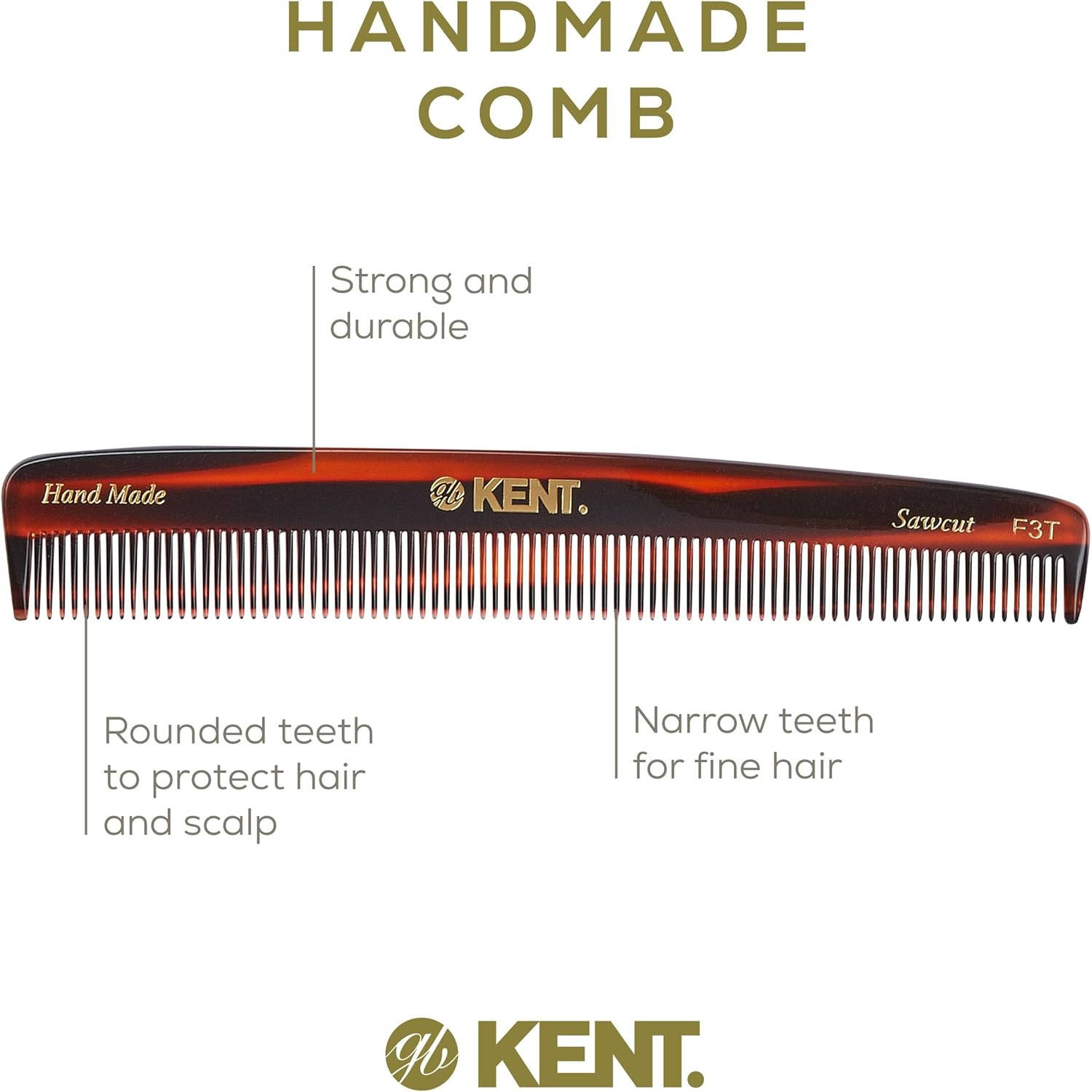 Kent F3T Tortoiseshell Fine Tooth Comb - Hair Parting and Straightening Comb for Men'S & Women'S Dandruff Remover, Saw Cut and Hand Polished Made in England image number 4