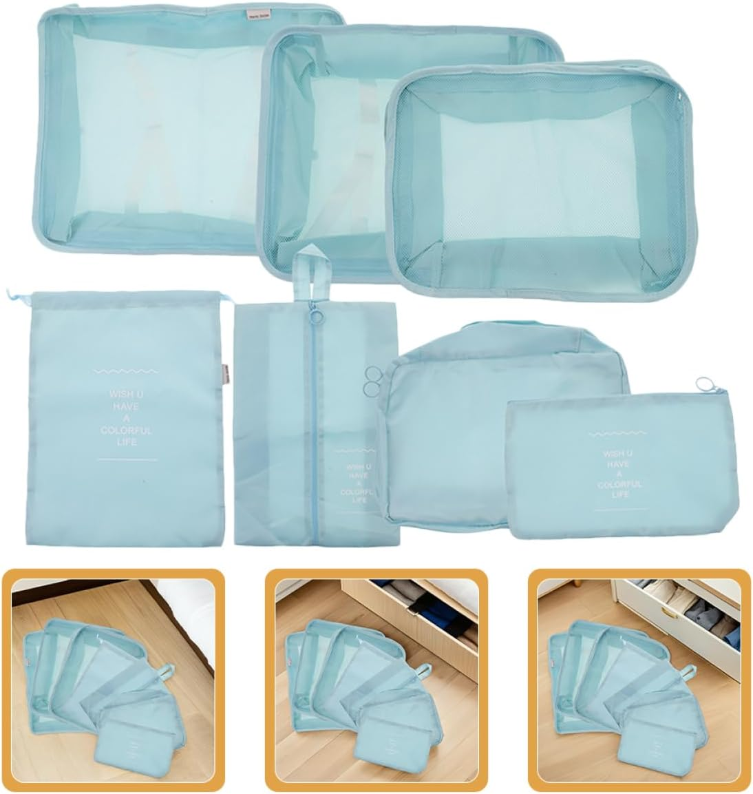 COLLBATH 14Pcs Travel Storage Bag Set Suitcase Organizer Packing Cubes for Clothing Underwear Shoulder Straps image number 1