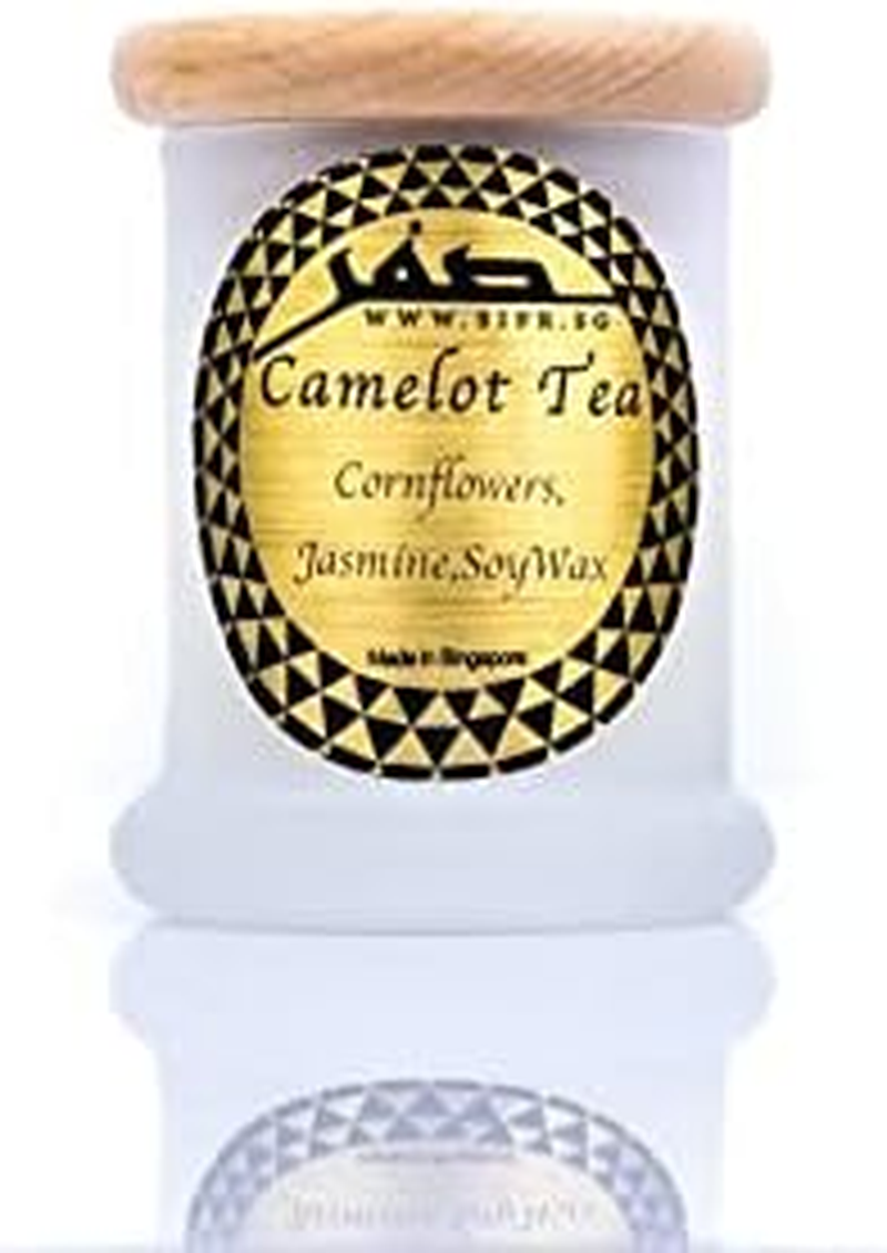 Nuics & Satori Sifr Luxury Scented Candle, Handpoured, 100% Soy Wax, Jasmine, Cornflowers, Natural Aromatherapy, Camelot Tea Small, White, 50 Ml