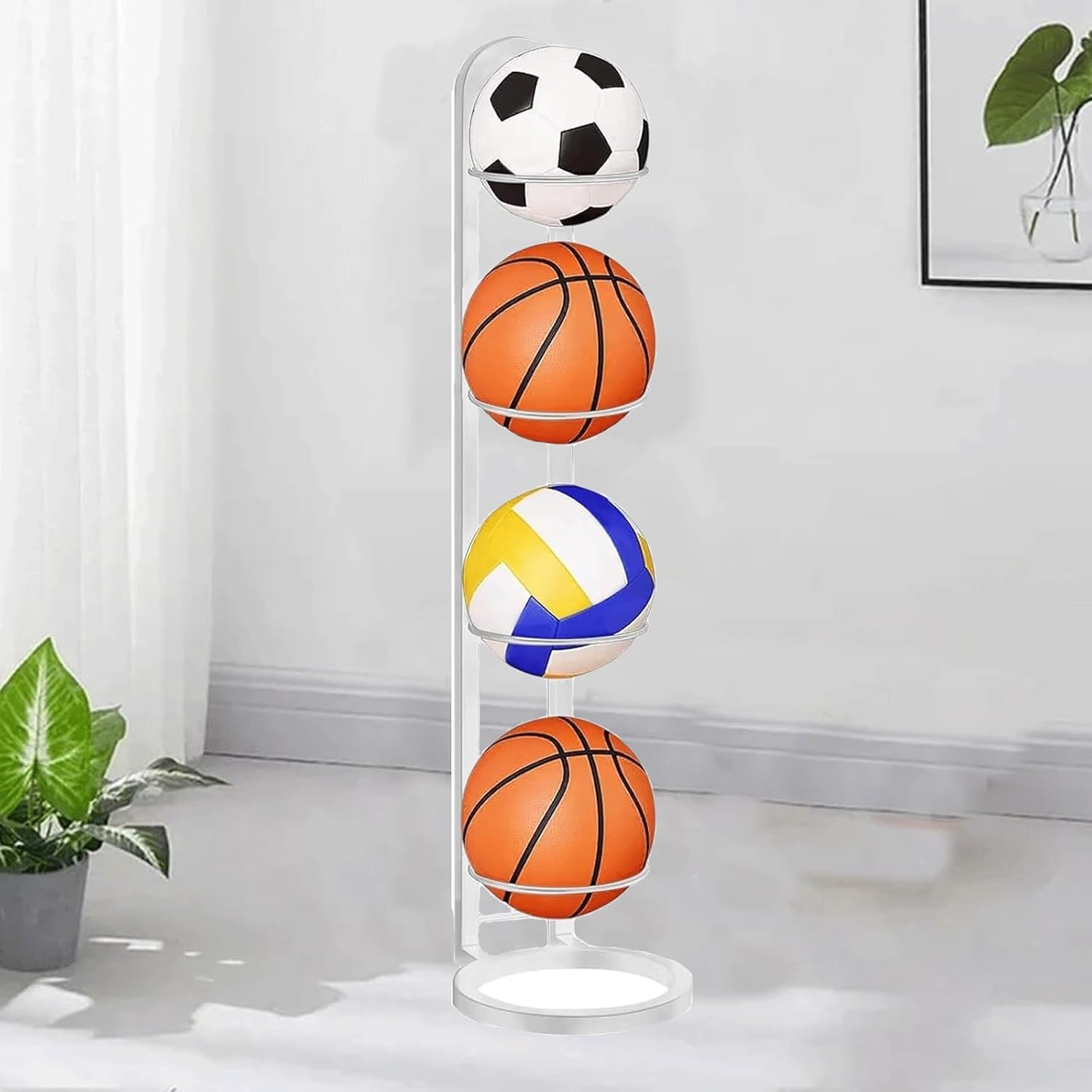 Ball Storage Rack with 4 Baskets Sports Equipment Organizer for Basketball, Football, Soccer Ball Garage & Room Shelving, Heavy-Duty Ball Holder Kids & Adult Sports Gear Storage image number 2