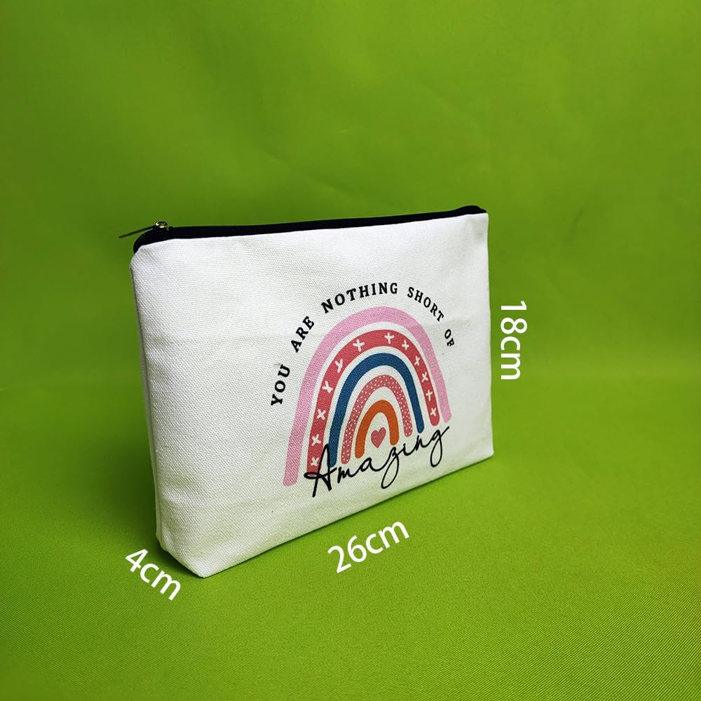 Rainbow Cosmetic Bag 4 Pieces Inspirational Quotes Canvas Cosmetic Bags Bulk You Are Loved Beautiful Kind Makeup Bag Personalized Purse Pouch for Adults Women Teacher (4-Piece Set, One Size) image number 5