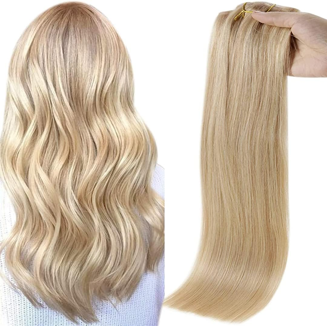Seamless Clip in Human Hair Extensions 8Pcs 100G Solid Color Blond Hair Pu Clip on Machine Remy Extension Skin Weft 16P22 18 Inches 100G/Set image number 5