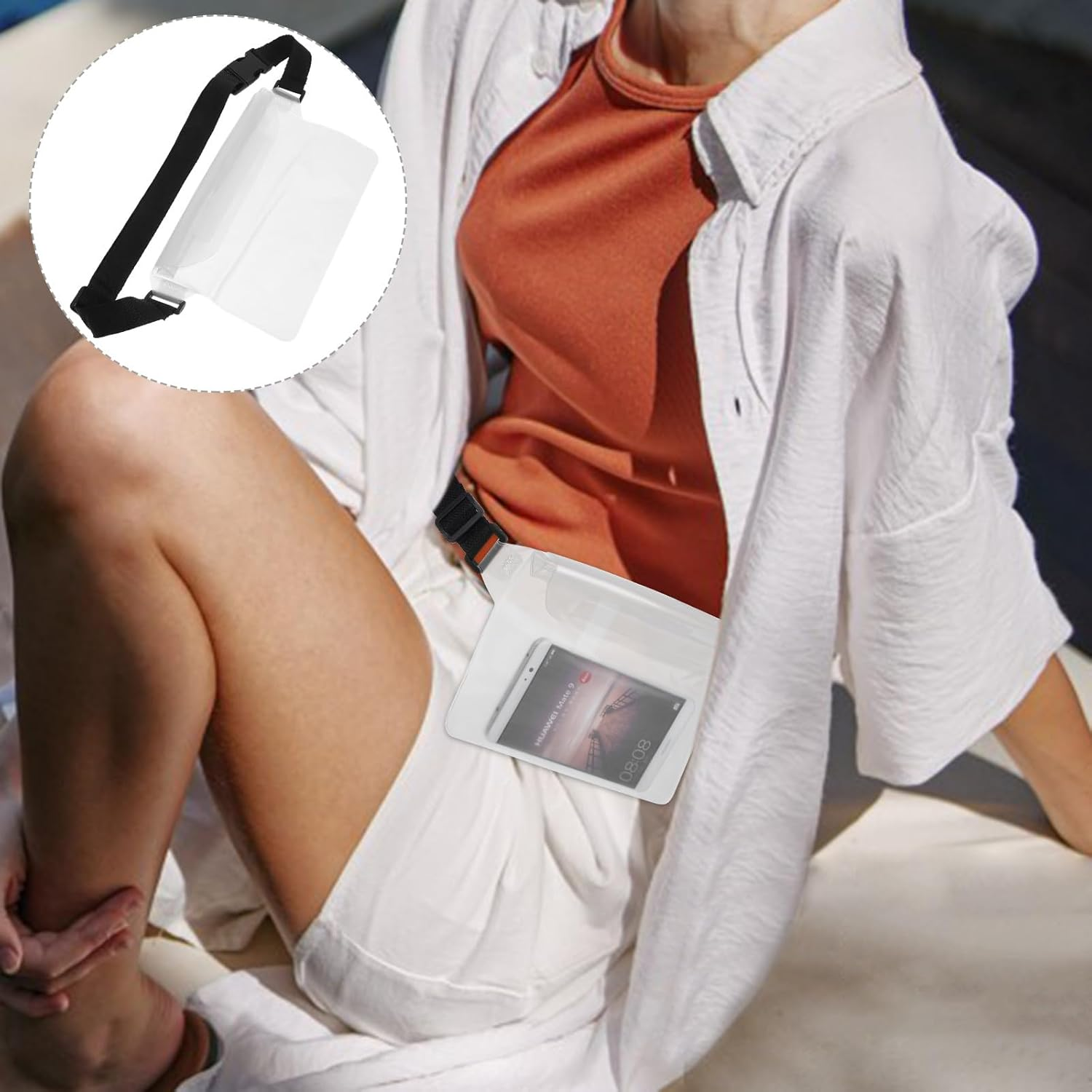 NAMOARLY 2Pcs Waterproof Dry Pouch with Adjustable Waist Strap, Plastic Fanny Pack for Swimming and Boating, Water-Resistant Phone Waist Bag for Outdoor Sports image number 6