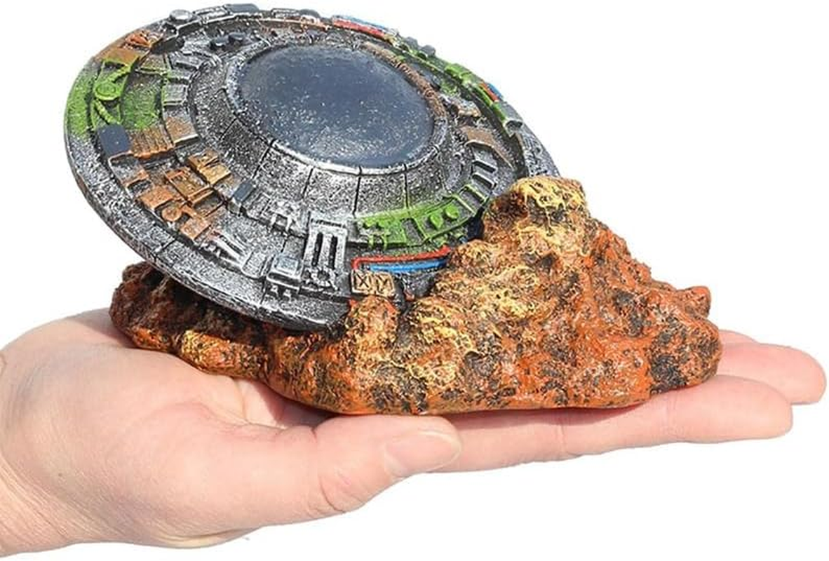 AIMALL UFO Wreckage Aquarium Ornament, Sci-Fi Portal Resin Craft, Space-Time Themed Fish Tank Decoration, 5.9X4.7 Inches image number 1