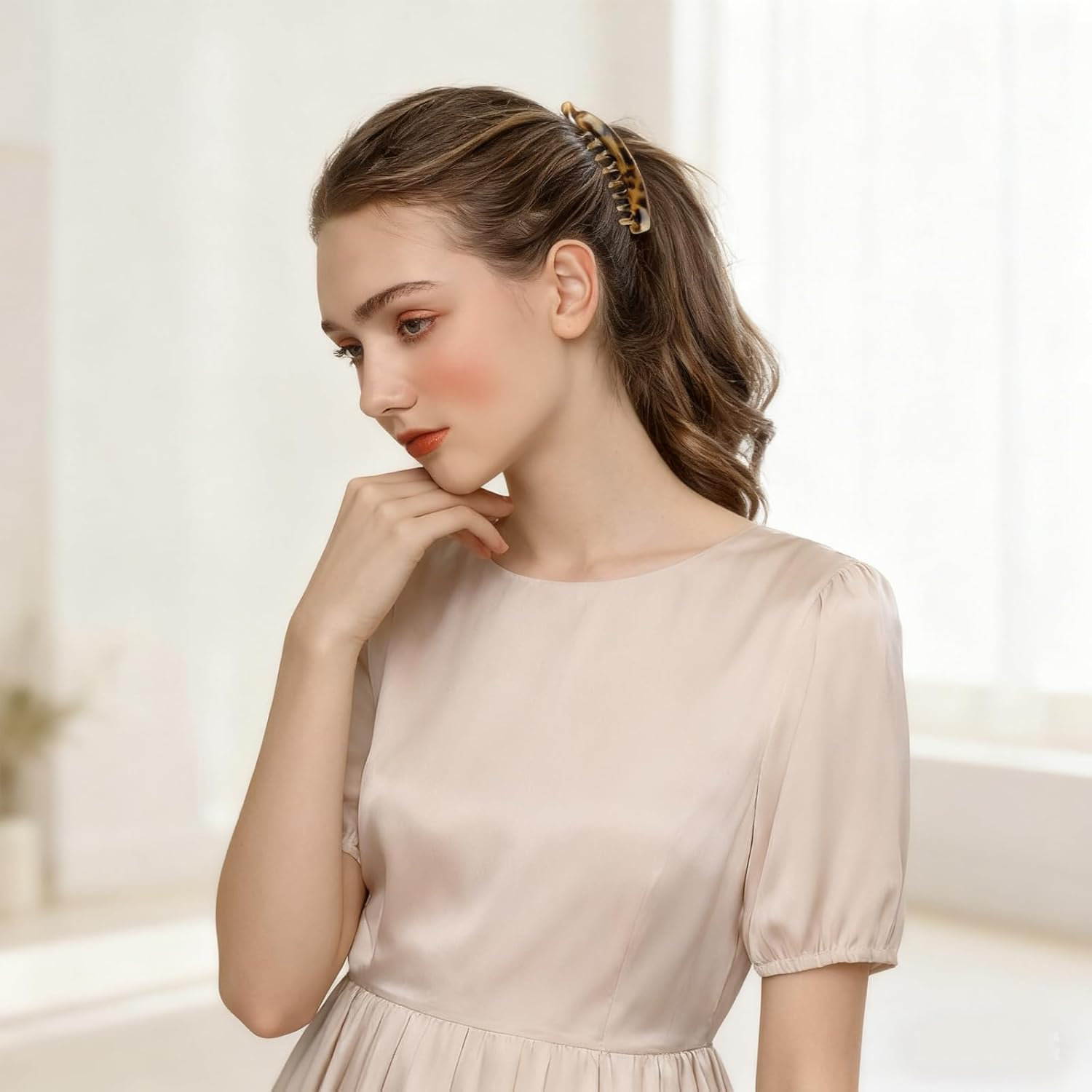 Xlihdzum 4Pcs Banana Clip Clincher Comb Hair Grips - Tortoiseshell Ponytail Holder Combs for Women & Girls, Strong Hold Hair Clips for Thick & Long Hair (Versatile Styling, Comfortable Wear) image number 5