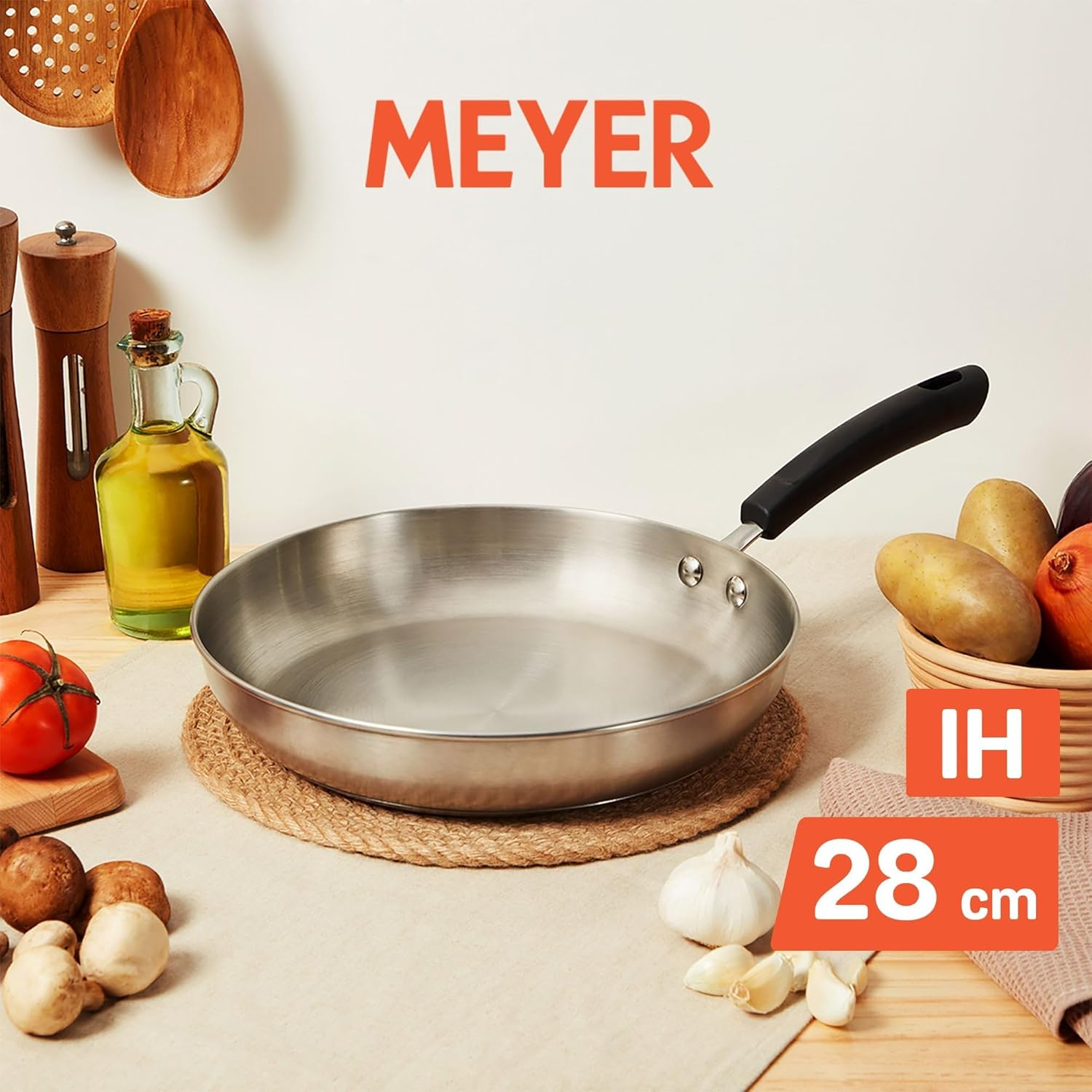 Meyer Centennial Stainless Steel Frypan 28Cm, Induction Compatible, Tri-Ply Base, Scratch Resistant, Dishwasher & Oven Safe to 180&deg;C, Silver, Non-Toxic Frying Pan image number 5