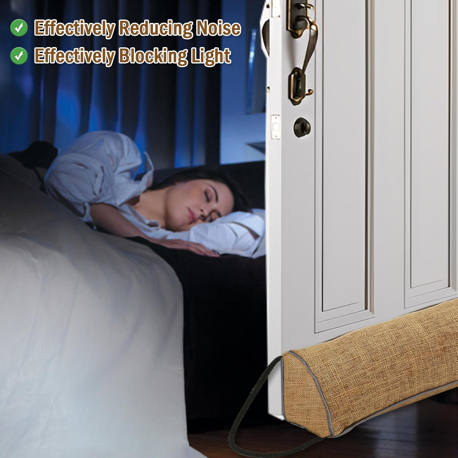 Under Door Draft Stopper,36 Inches Triangle Door Draft Blocker with Hanging Loops,Under Door Wind Soundproof Insect Light Blocker, Weather Guard Stripping for Air Seal Insulation (Amber, 36 In) - Amber image number 3