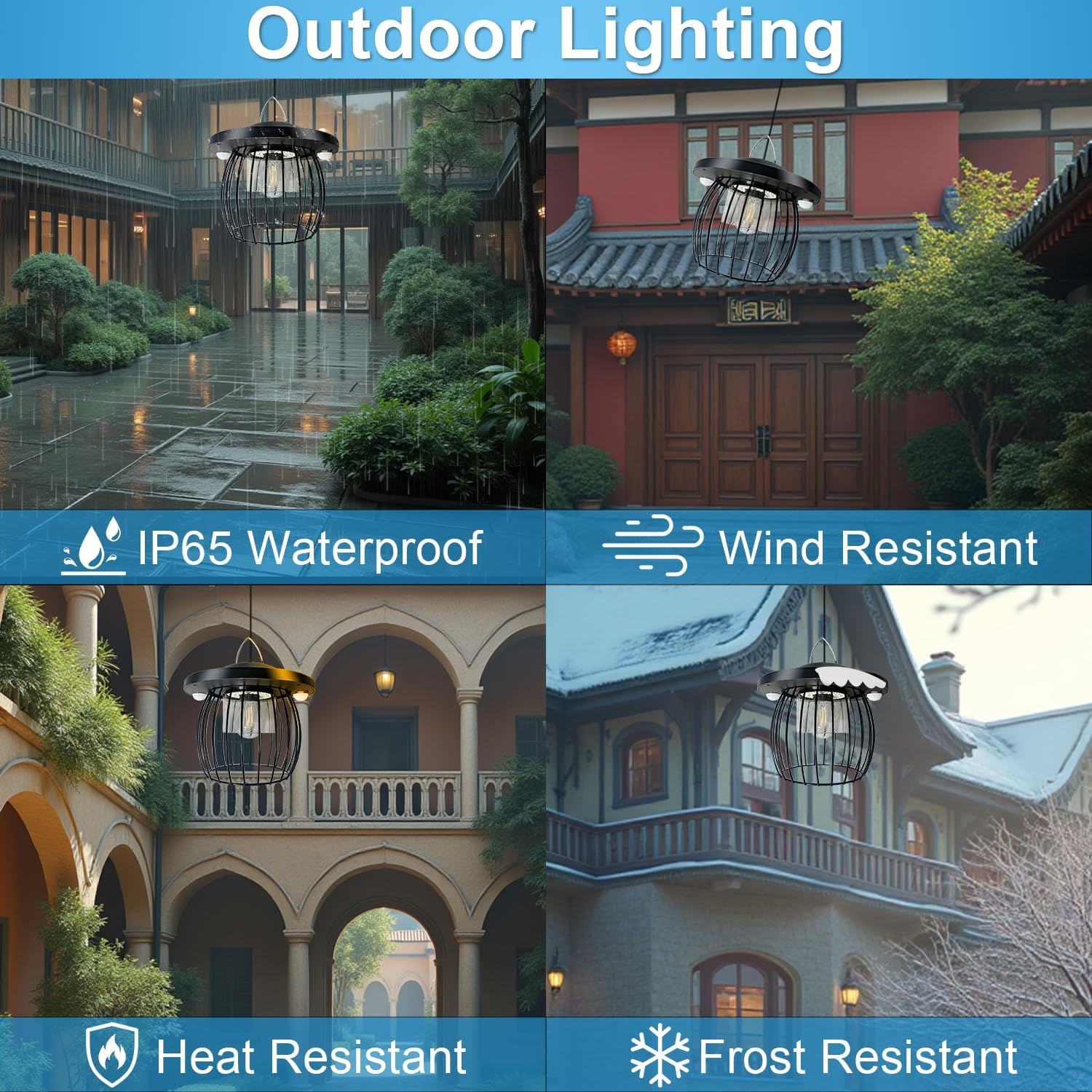 Solar Pendant Light Outdoor, Hanging Lantern with Motion Sensor, Remote Control Shed Light, Security Lighting Fixtures, 4400Mah Rechargeable Panel IP65 Waterproof for Yard, Patio, Gazebo image number 1