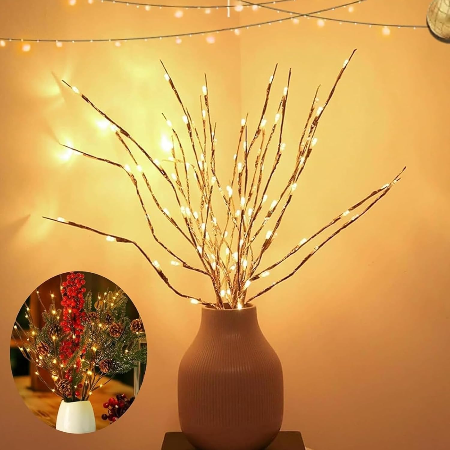 Privilege LED Branch Light, Privilegew/Privileweg LED Branch Light, Lighted Vase Filler Willow Tree, Twinkle Artificial Twig Vase with Illuminate (Warm Colors,3 Pcs)