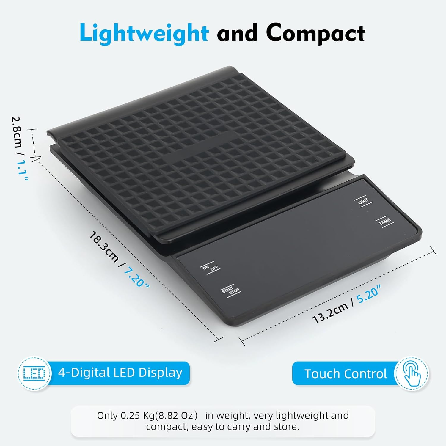 Coffee Scale with Timer, 0.1G Precision Espresso/Food Weight Scale up to 3Kg, Kitchen Scales with LED Display Tare Function Touch Control with Insulation Pad Rechargeable image number 6