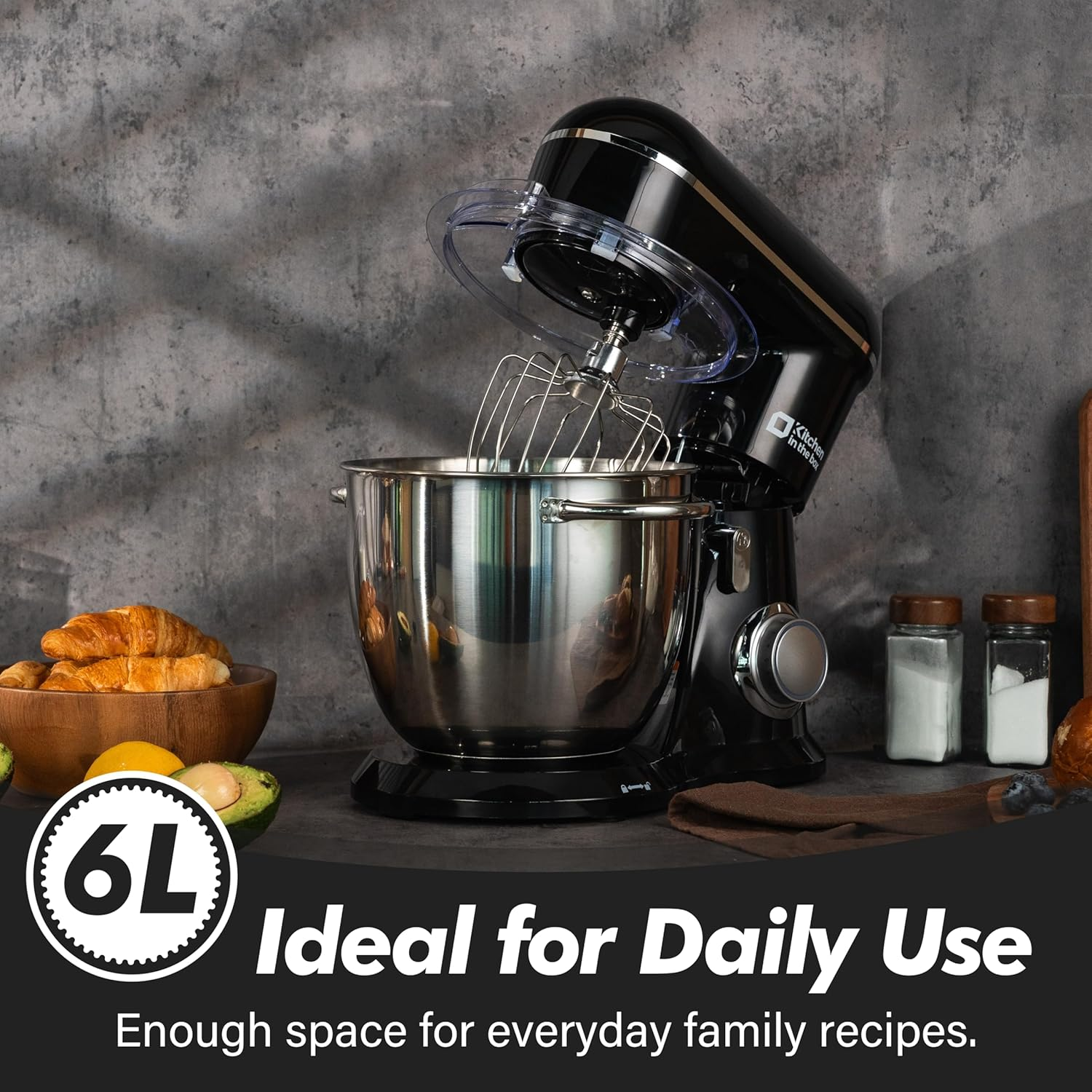 Kitchen in the Box Stand Mixer, 1300W 6L Kitchen Mixer for Home Baking, 10-Speed Tilt-Head Dough Mixer, Electric Mixer with Dough Hook, Beater and Whisk, Black image number 5