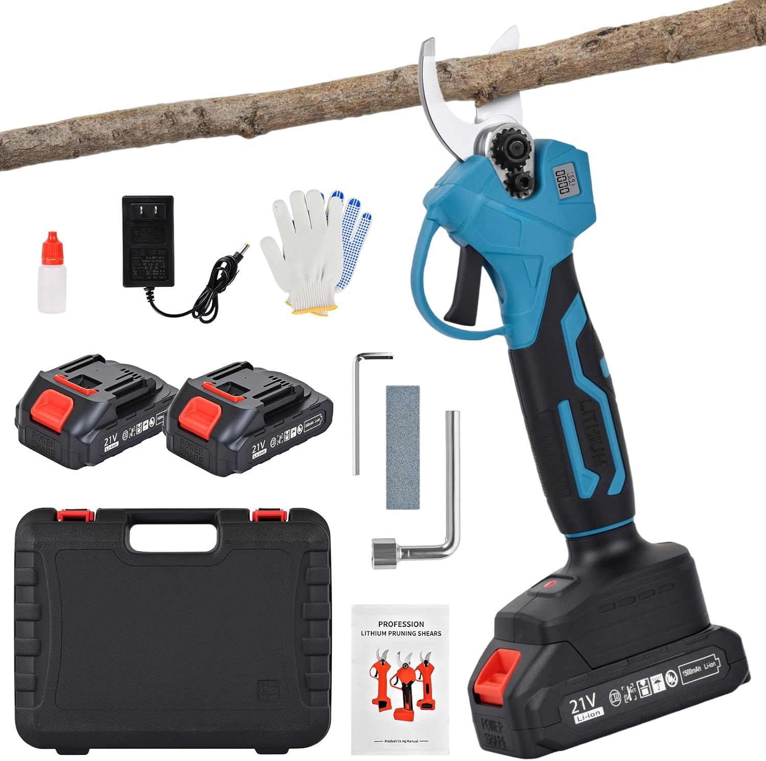 Advwin Electric Pruning Shears, Cordless Electric Pruner Battery Powered, with 2 Pack 1.5Ah Rechargable Batteries, 25MM (0.98Inch) Cutting Diameter image number 3