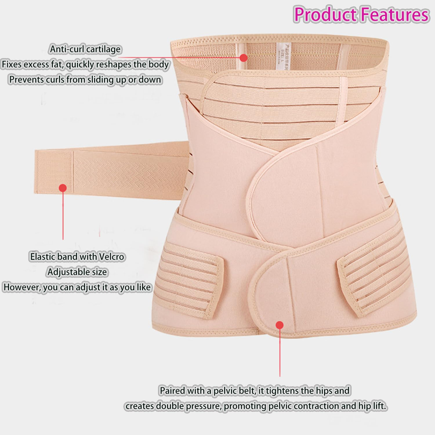 Roczential Three in One Postpartum Support - Restoring Abdominal/Lumbar/Pelvic Belt Shape (Flesh Color) image number 4
