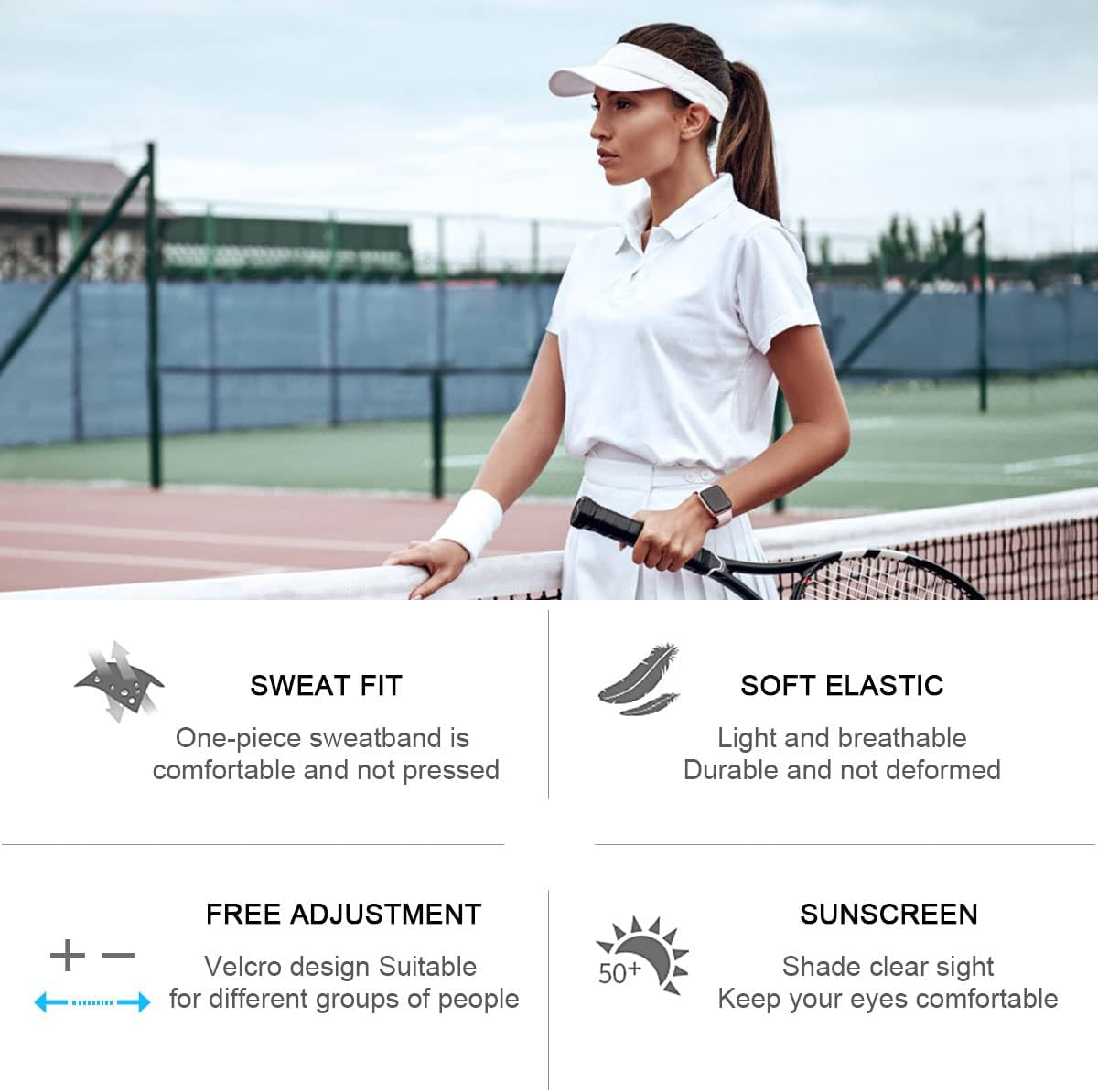 BLURBE Sun Visor Cap - Women Ponytail Baseball Cap, Sport Outdoor Plain Visor Cap, Adjustable Twill Golf Tennis Visor Hats for Men image number 1