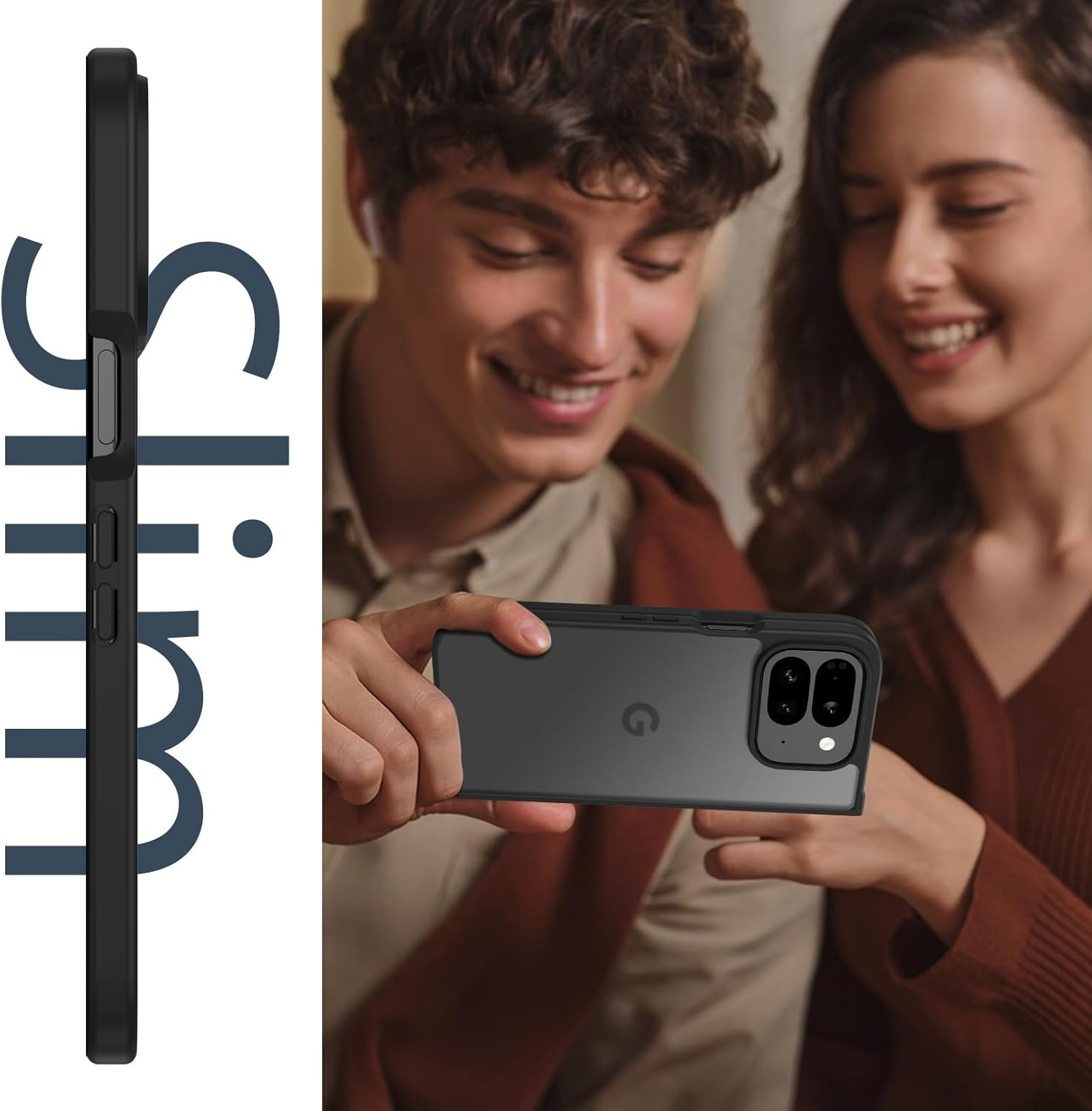 GUAGUA for Google Pixel 9 Pro Fold Case Translucent Matte Back Slim Anti-Scratch Shockproof Protective Phone Case for Google Pixel 9 Pro Fold 2 Case, Black