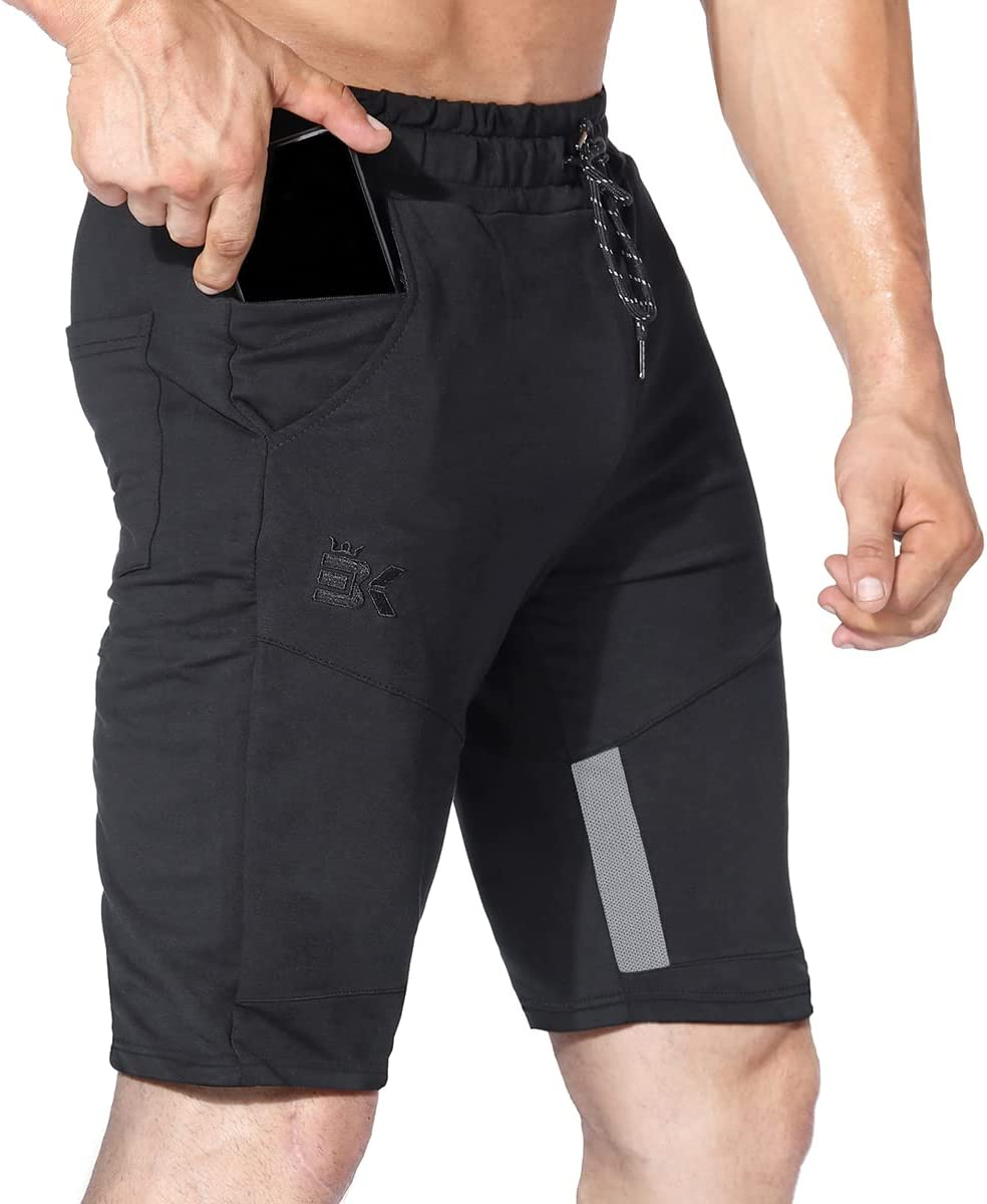 BROKIG Men'S Stripe Gym Shorts,Thigh Mesh Fitness Running Shorts Slim Fit Sport Shorts with Zip Pocket