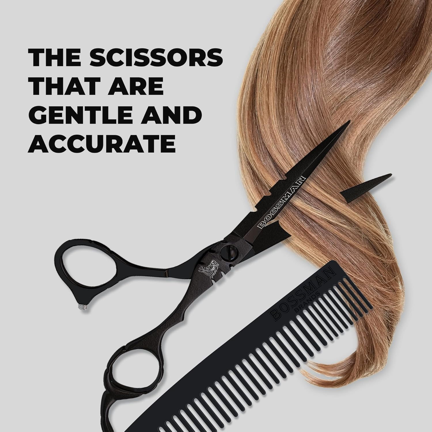 Bossman Professional Barber Scissors - 5.5 Inch - Black Stainless Steel Hair Shears - Beard and Mustache Scissors for Men - Barber Shears for Hair Cutting and Trimming image number 4