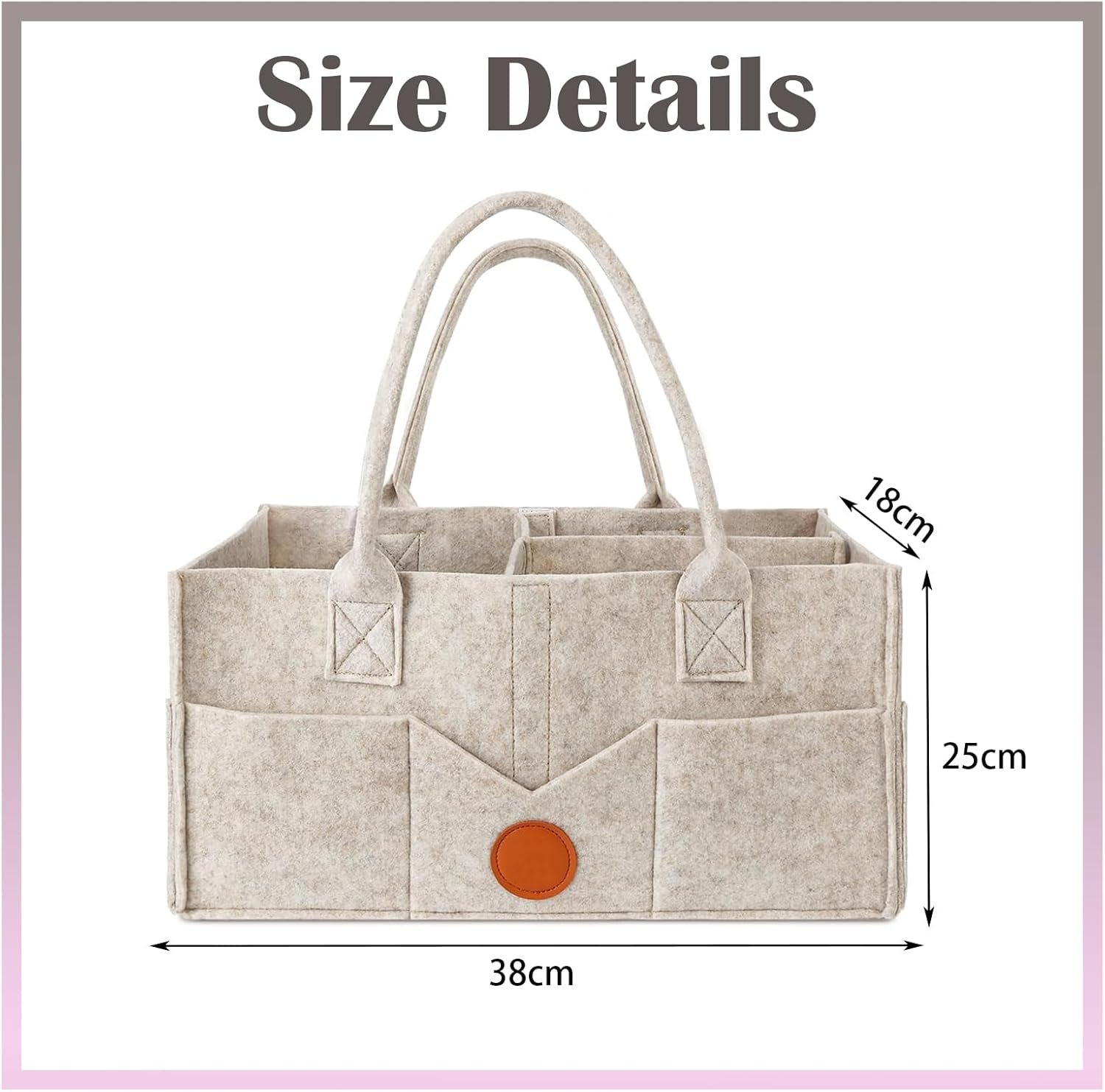 Baby Diaper Caddy Organizer, Felt Cloth Nursery Storage Bin and Car Organizer, Baby Storage Basket for Diapers and Baby Wipes, Changing Table Organizer (Khaki)