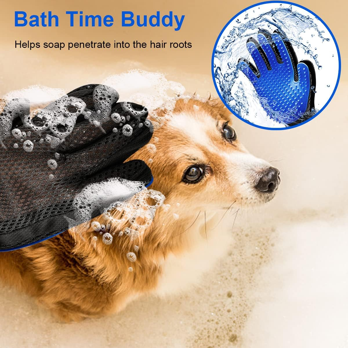 Ruayia Glove Grooming, Pet Brush Glove, Brushes Grooming Dog Brush Cat Brush, Massage Glove Fur Brush for Dogs Cats (Blue) image number 5