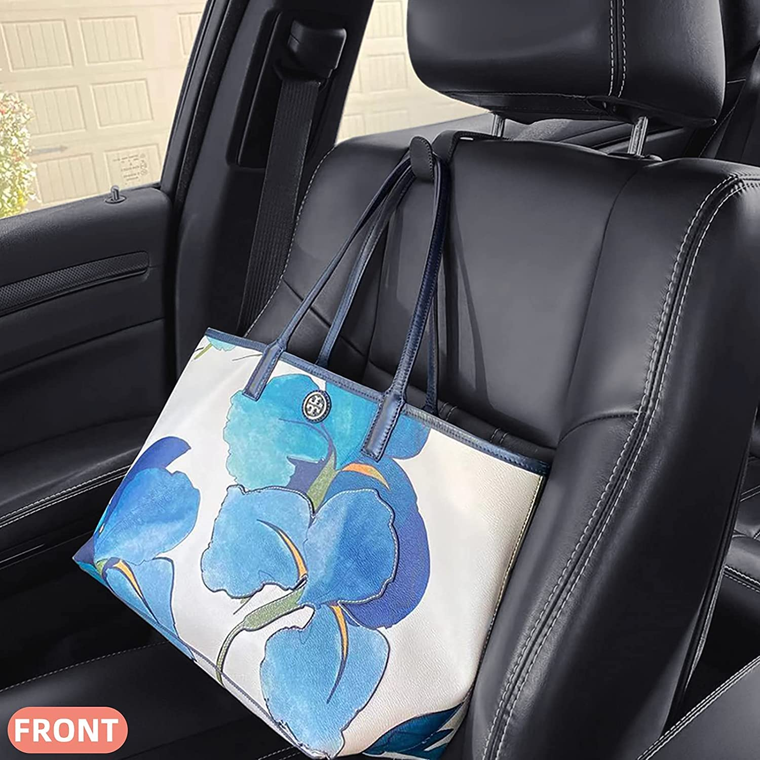 2 Pack Leather Car Headrest Hooks, Car Back Seat Headrest Hanger Vehicle Leather Storage Hook for Purse Handbag Umbrella, Vehicle Organizer Storage Gadgets Accessories(Black Set of 2) image number 2