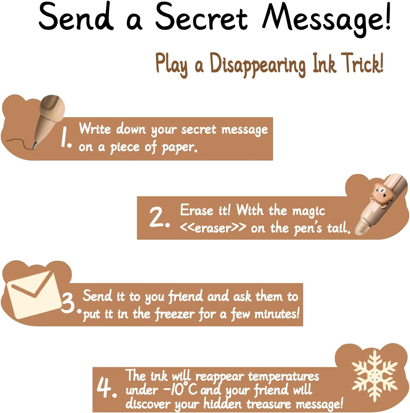 Erasable Ballpoint Pen Set with 4 Animal Pens Bear Bee Paw Honey Pot - Ball at the End for Removing Ink - Blue Ballpoint Pen - Diameter of Lead 0.5 - Erasable Ballpoint Pen - A-Space Ink Color: Blue image number 2