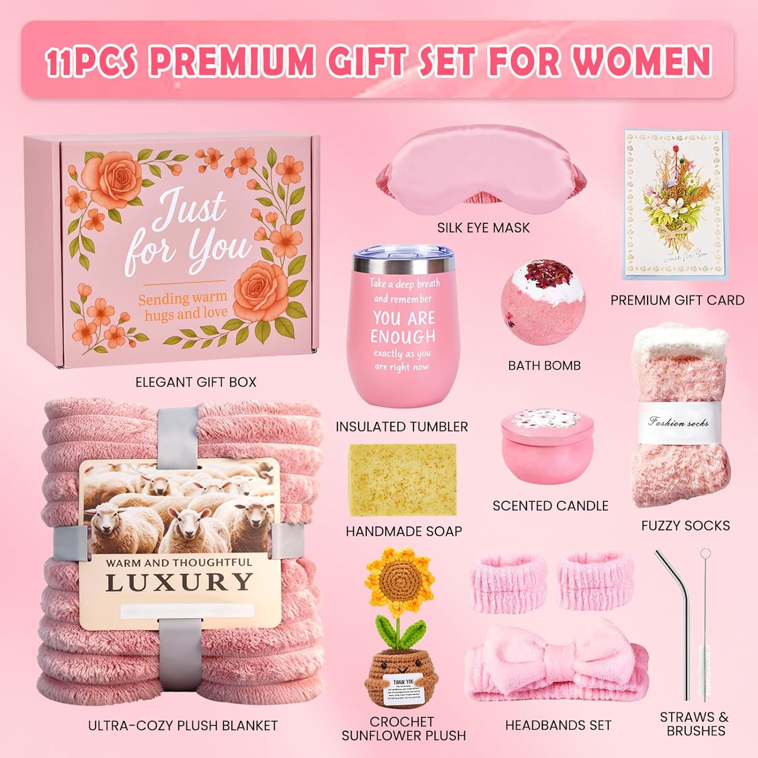 ZAHAT Gifts for Teenage Girls &ndash; Teen Girl Gifts Trendy Stuff Set with Sherpa Blanket, Spa Headband, Candle, Sleep Mask, Fuzzy Socks & Tumbler, Cozy Self-Care Gift Box for Birthday or Christmas image number 1