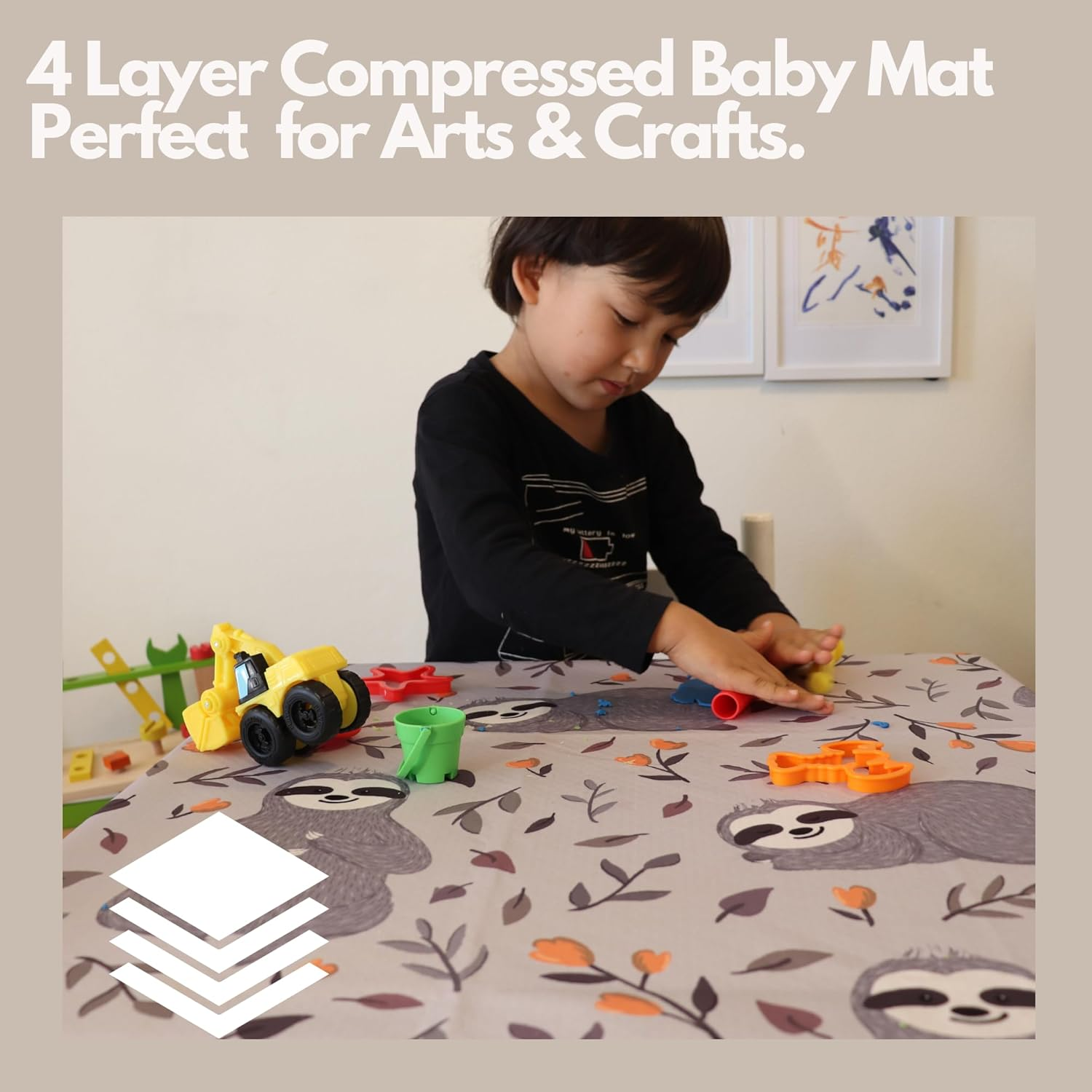 BABYBOET Splat Mat for Baby &ndash; under High Chair Floor Mat Protects Wood, Vinyl and Carpet from Spills &ndash; Waterproof 4 Layer Baby Mat with Anti-Skid Backing Deters Bunching and Sliding (51&rdquo; X 51&rdquo;) - Animals World Map image number 3