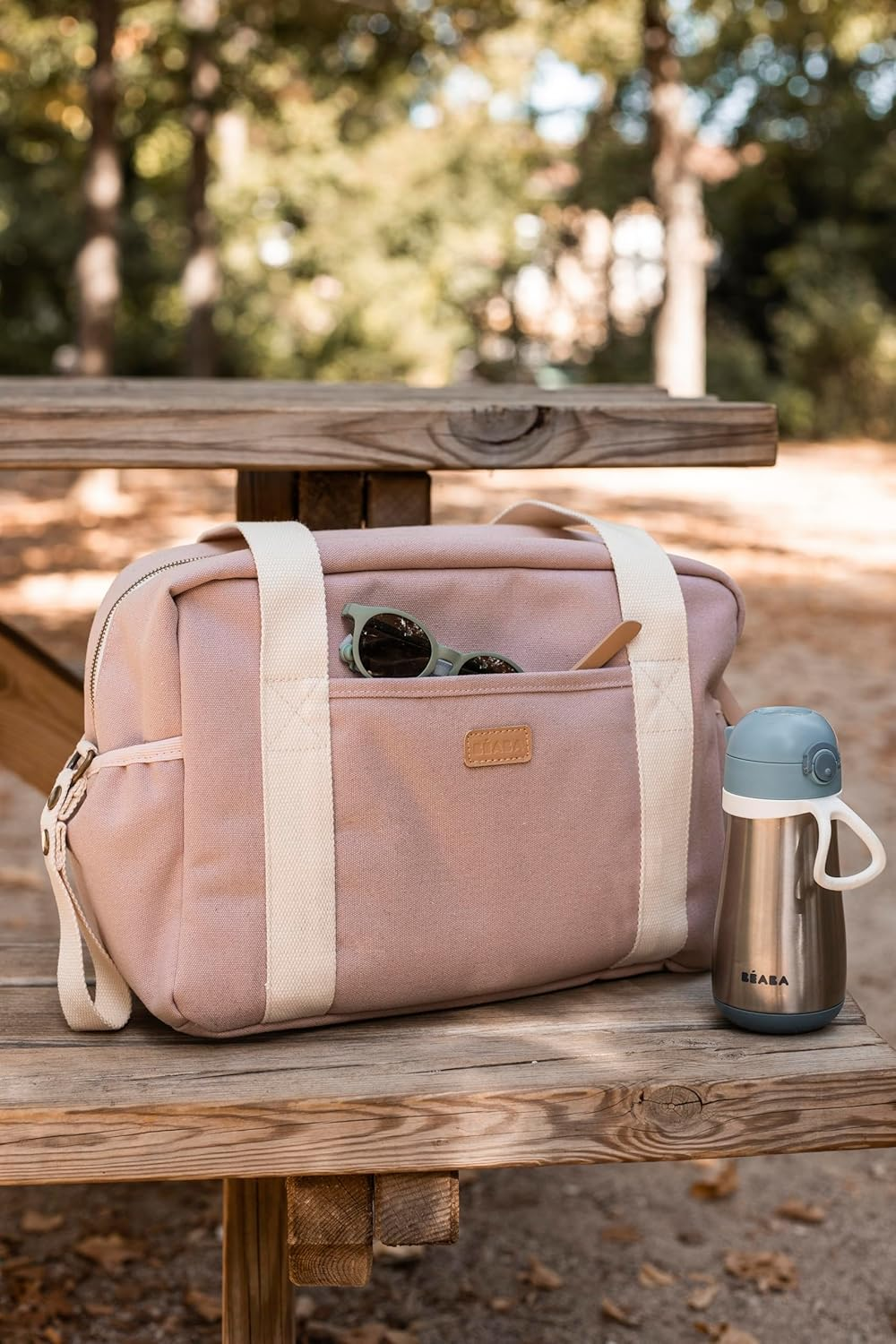 B&Eacute;ABA, Baby Changing Bag, Multiple Compartments, 10 Pockets, Zip Trolley Case, Shoulder Strap, Isothermal Bag, Changing Mat, Water-Repellent, Capacity 16L, Paris Bag, Pink - Pink image number 3