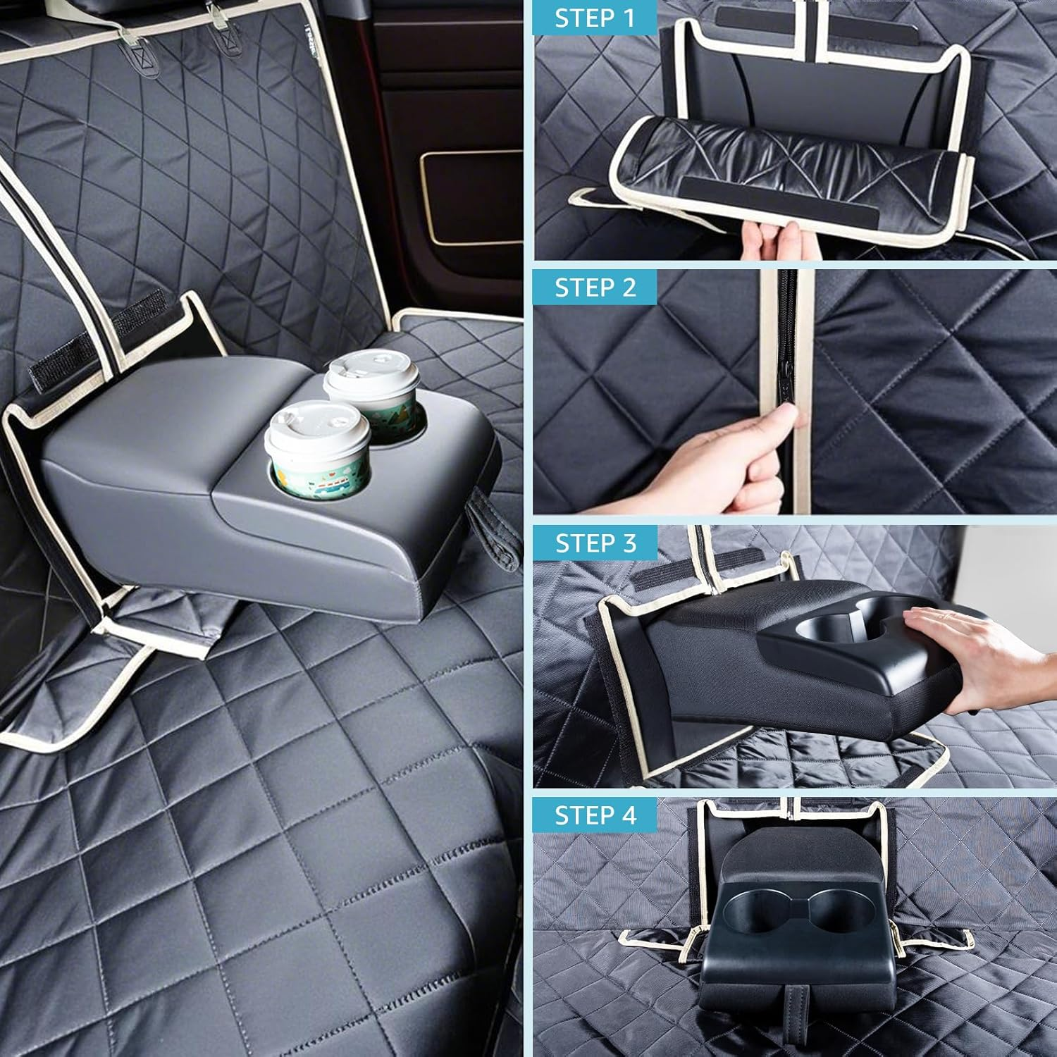 Lassie 4 in 1 Full Coverage Dog Car Floor Hammock,100% Waterproof Dog Car Seat Covers for Back Seat with Mesh Window for Sedans,Backseat Bench Protector for Cars, Suvs and Trucks Etc image number 6