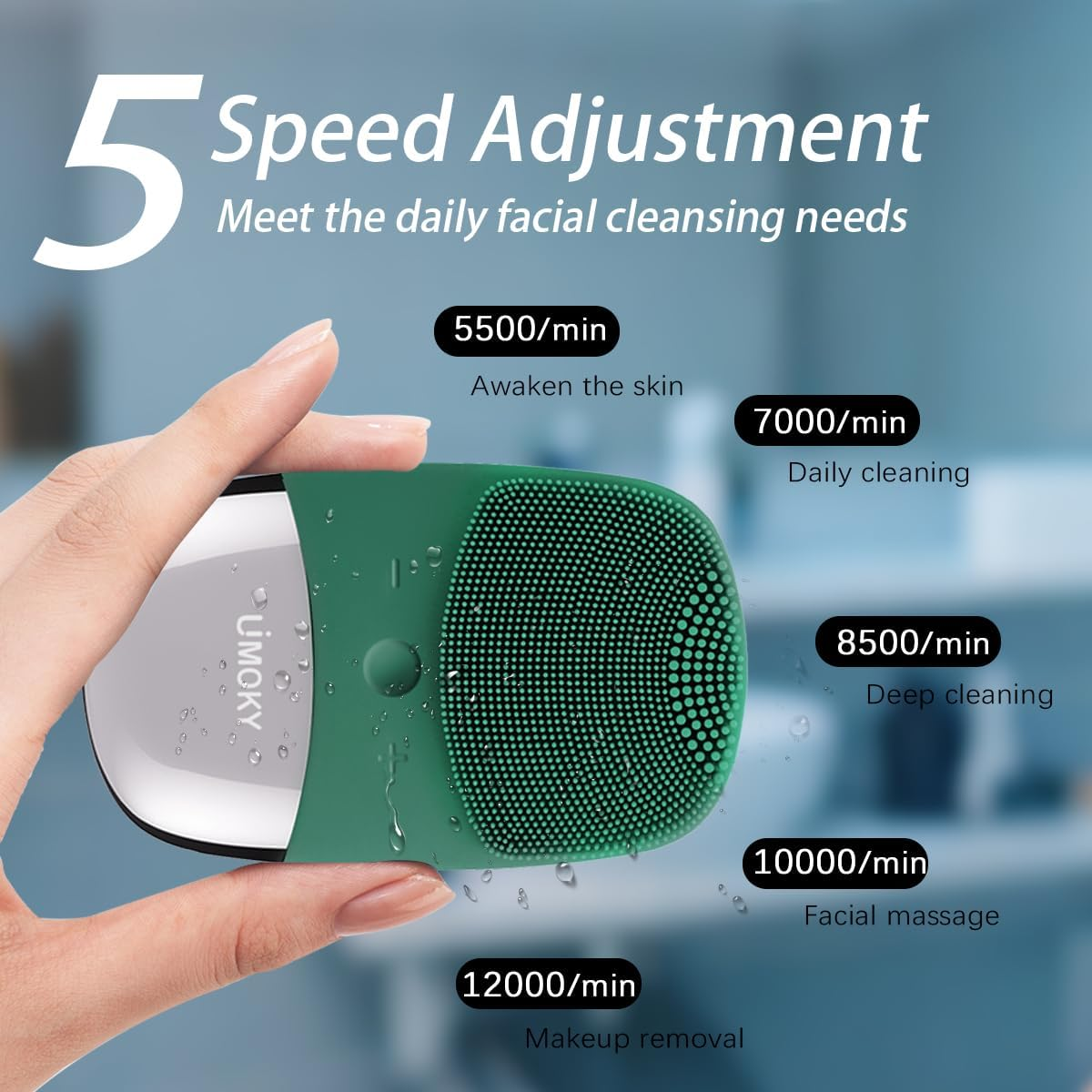 Facial Cleansing Brush, 3-In-1 Electric Silicone Face Scrubber, Vibrating Massager, IPX7 Waterproof, USB Rechargeble Pore Brush for Deep Cleanning, Blackhead Remover, Exfoliating (Green) image number 1