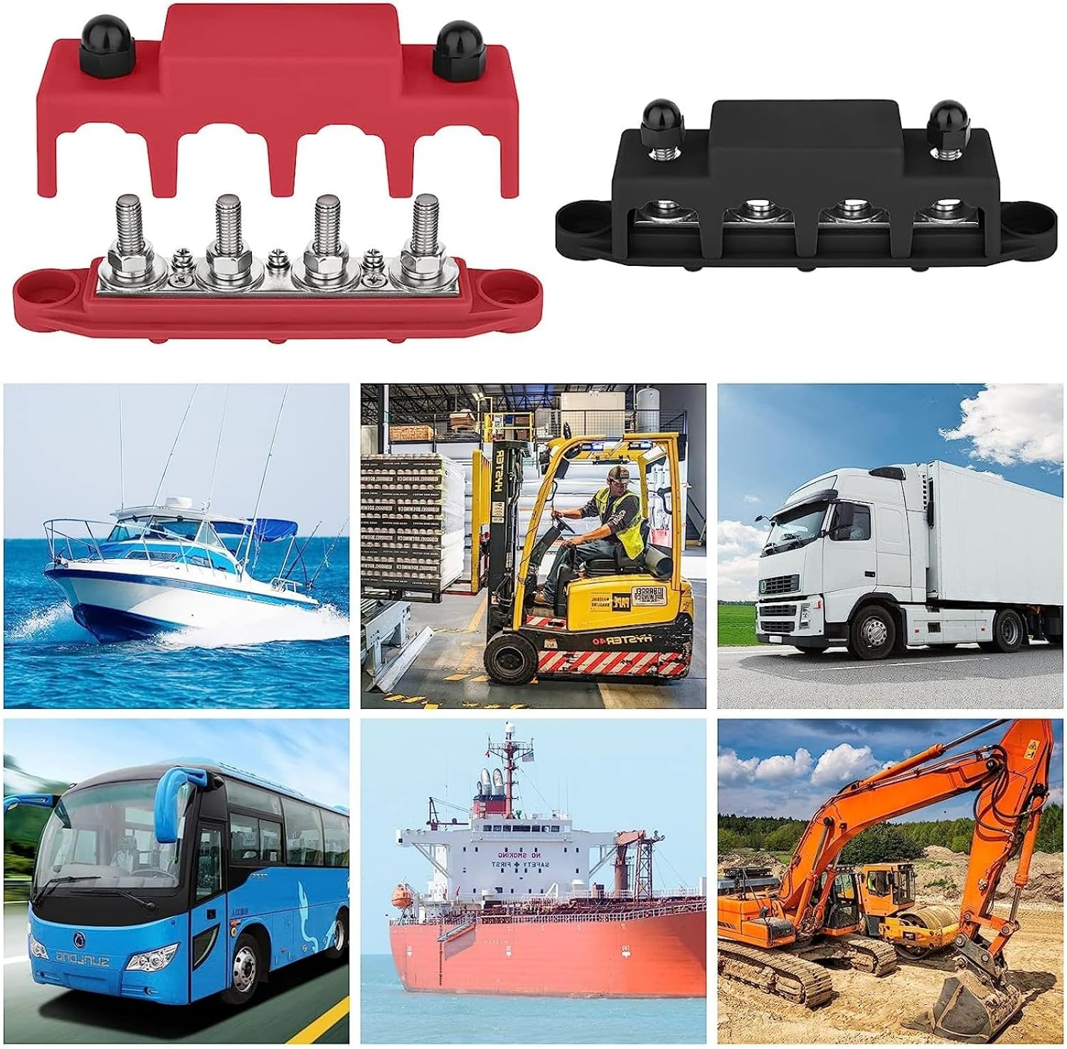 12V-48V Bus Bar Power Distribution Block with 4 M8 Terminal Studs, High Performance Module BUSBAR with Cover for Cars Rvs Ships Yachts (Red & Black) image number 5