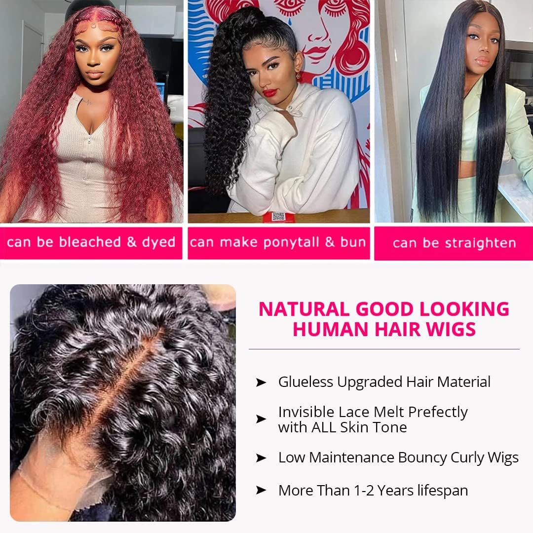 30 Inch Lace Front Wig Human Hair for Black Women 180% Density HD Transparent 13X4 Deep Wave Lace Front Wig Human Hair Pre Plucked Wet and Wavy Brazilian Curly image number 2
