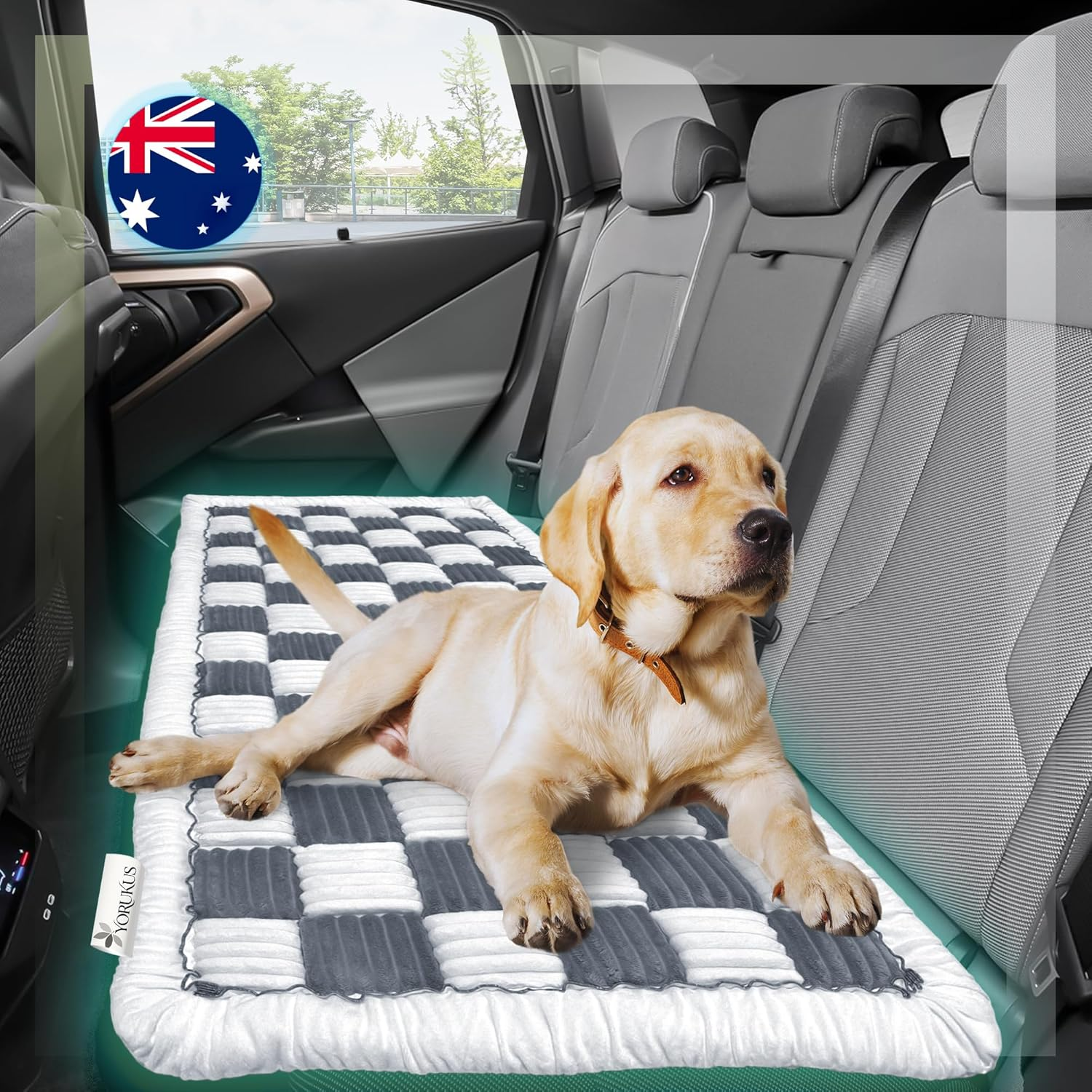YORUKUS Backseat Pet Bed Mat, Plaid Dog and Cat Bed for Car, Non-Slip Travel Dog Bed, Custom Fit for Backseat Extenders and Seat Covers (Gray-White)