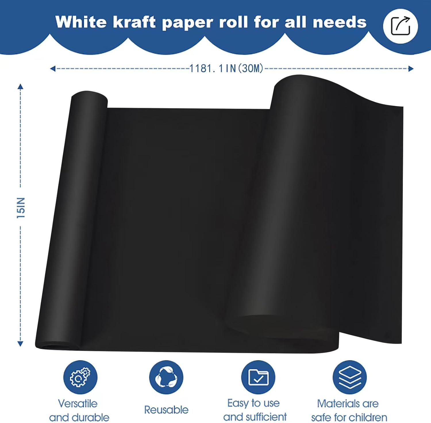 Roll of Paper for Kids Art-Black Butcher Paper Roll-For Gift Wrapping, Children'S Art, Handmade, Children'S Creation (30M) image number 3