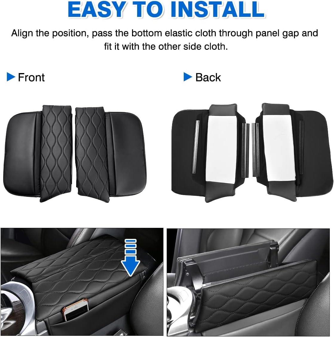 Karltys Compatible with Center Console Cover Mercedes Benz GLC Class 2016-2022 EQC 2019-2023 Accessories Armrest Cover Pad Leather Cushion Protector with Phone Holder Storage Pockets Black image number 6