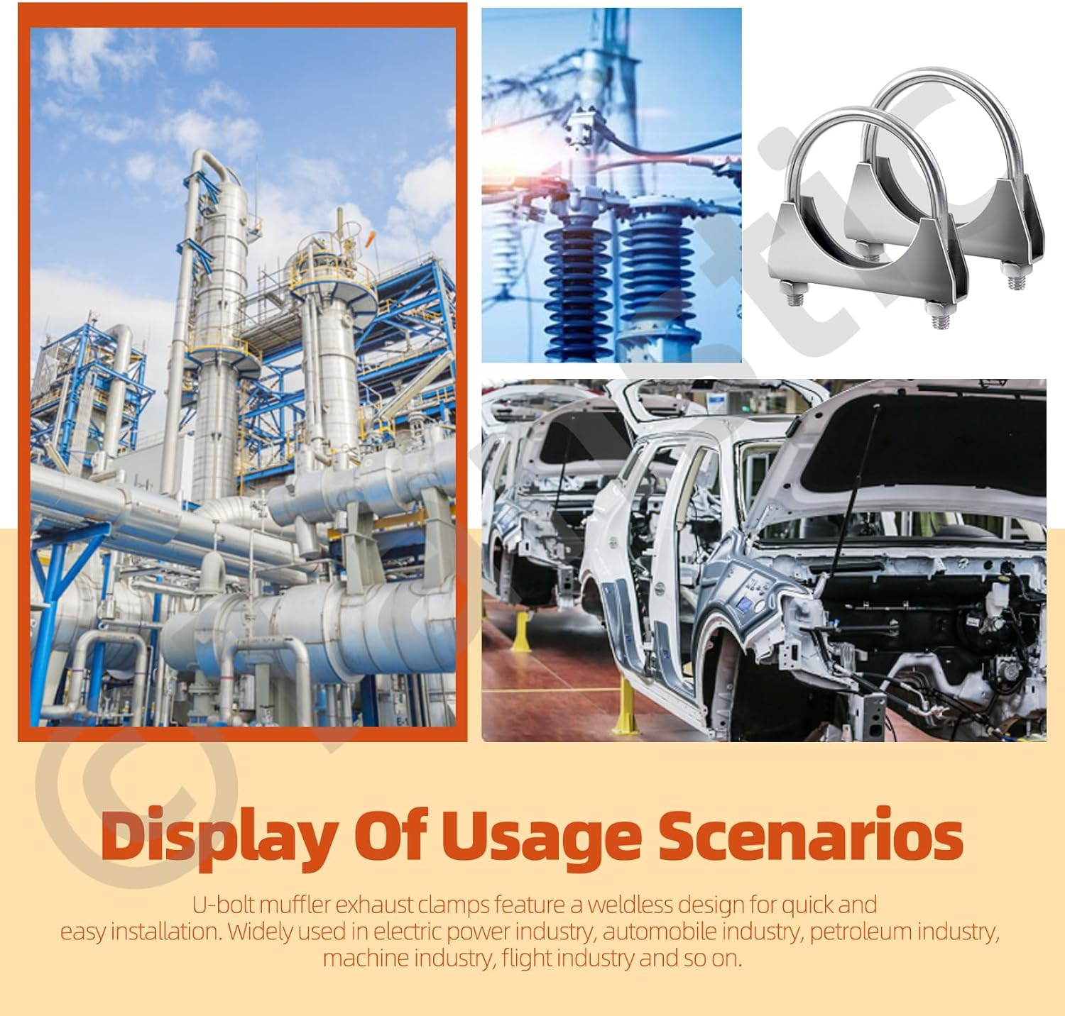 Tanstic 2Pcs U-Bolt Exhaust Clamps, 1-3/4&rdquo; Stainless Steel Muffler U-Bolt Clamps with Saddle Flange