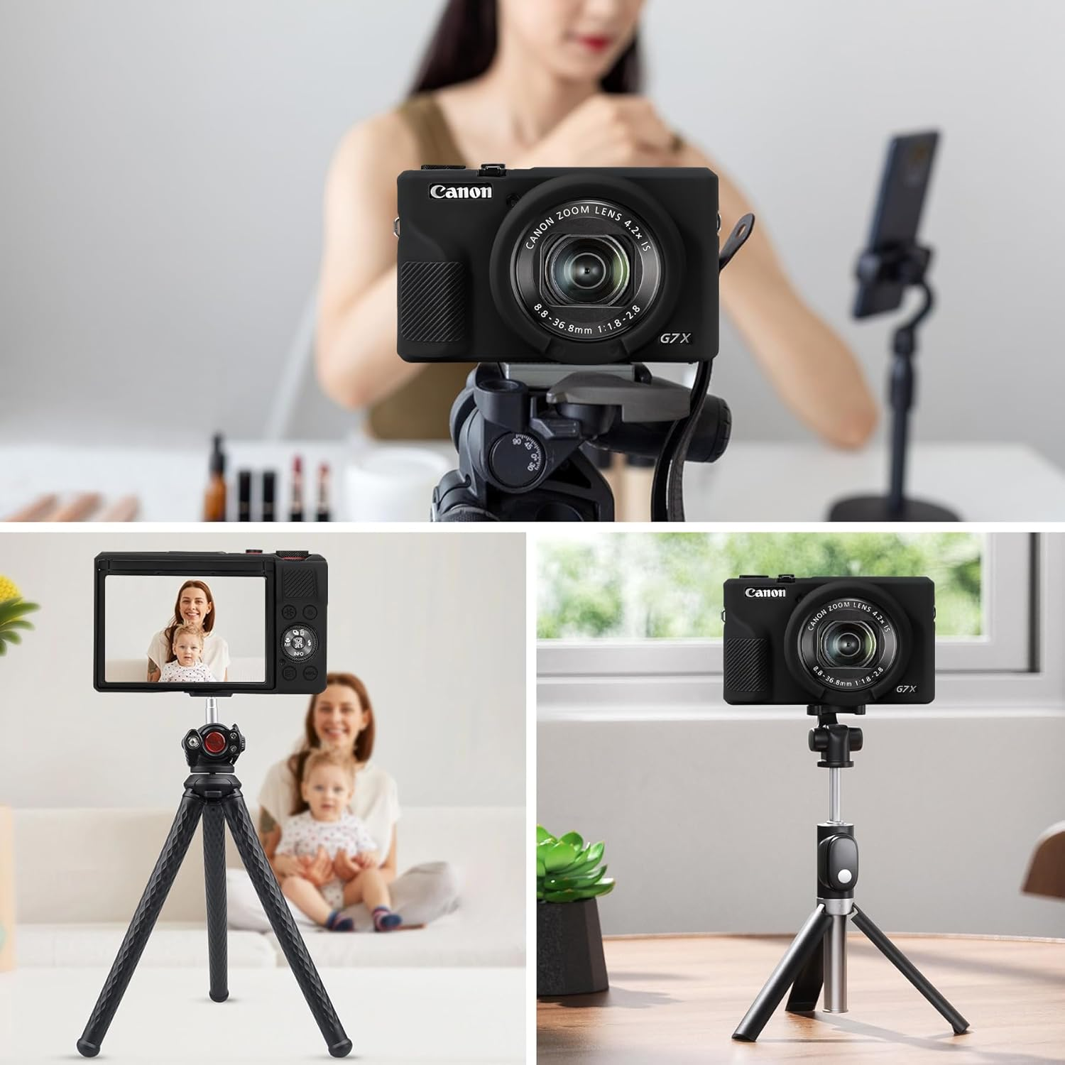 Elonbo Silicone Case for Canon Powershot G7X Mark III Digital Camera, Soft Protective Cover with Removable Lens Cover for Canon Powershot G7X Mark III DSLR Camera, Black - Pink image number 3