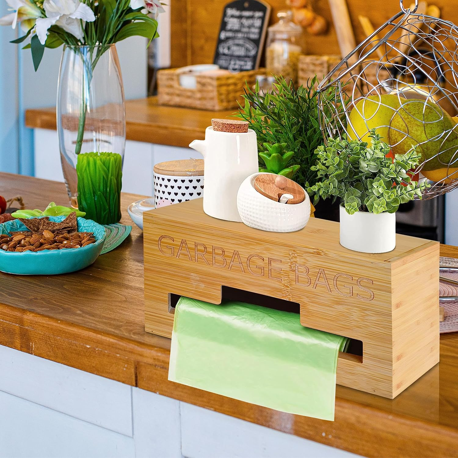 Stylish Garbage Bag Dispenser - Organize Your Kitchen with Our Inspiring Wooden Garbage Bag Holder Dispenser - Perfect for Kitchen Countertop, Pantry, and Wall Mount - 3.5 Litre Garbage Bag Compatible image number 4