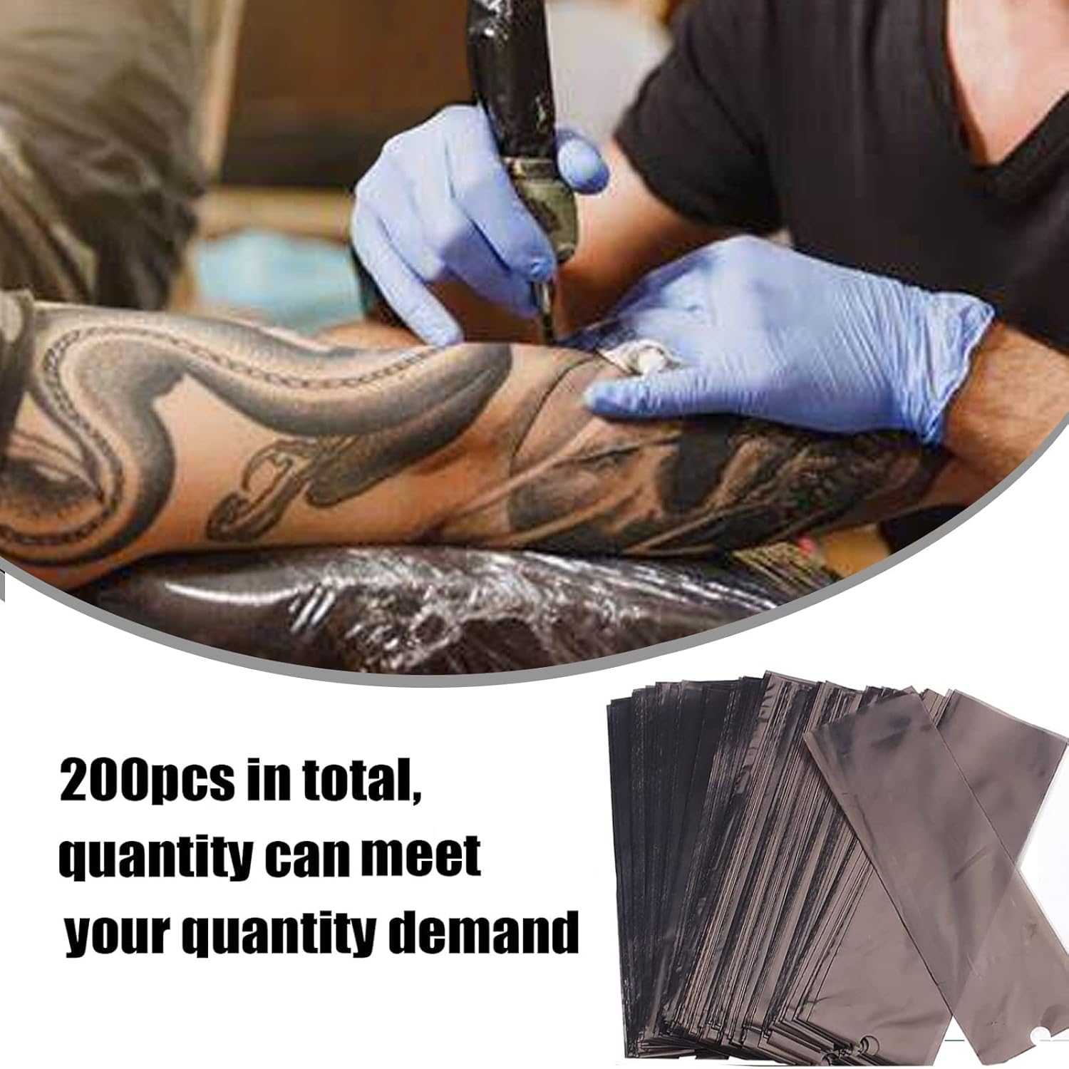 Gakonp 200Pcs Clear Tattoo Machine Pen Covers Tattoo Pen Sleeves Plastic Dustproof Protection Black Bags for Tattoo Professionals&hellip; image number 3