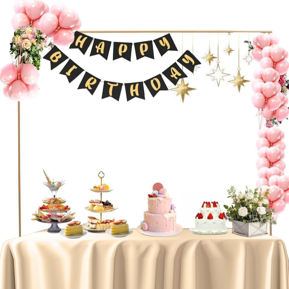 Uandhome over the Table Rod Stand with Clamps, Adjustable Table Arch Stand, 44.9''-126'' Tall, 29.5"-43.3" Long, Metal Balloon Stand for Wedding, Birthday, Halloween,And Christmas Decoration(Black) (Black)