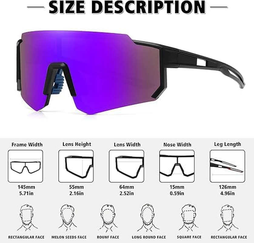Polarized Sports Sunglasses for Men Women,Driving Fishing Cycling Mountain Bike Sunglasses UV400 Protection - All-Black image number 5