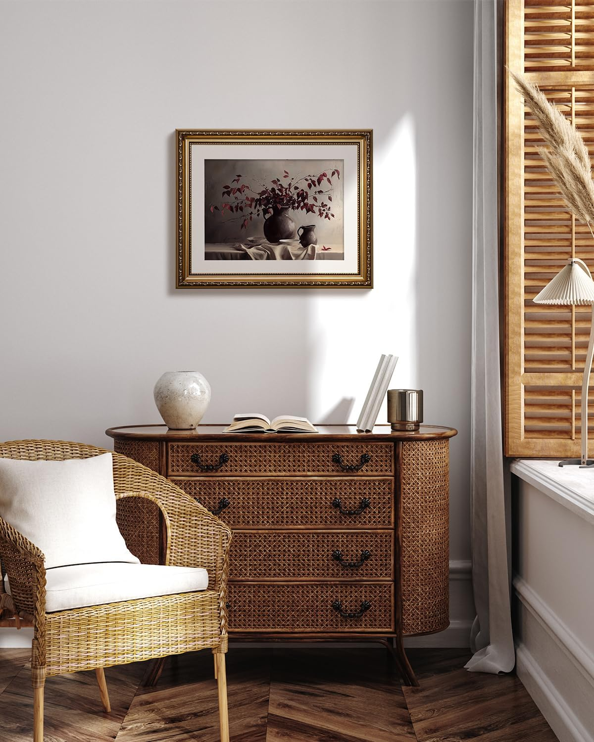 ARPEOTCY Vintage Gold Framed Wall Art Decor, 11X14 Inch Vase Still Life Painting Artwork, Classical Canvas Wall Art for Living Room Bedroom, Antique Farmhouse Kitchen Decor image number 4