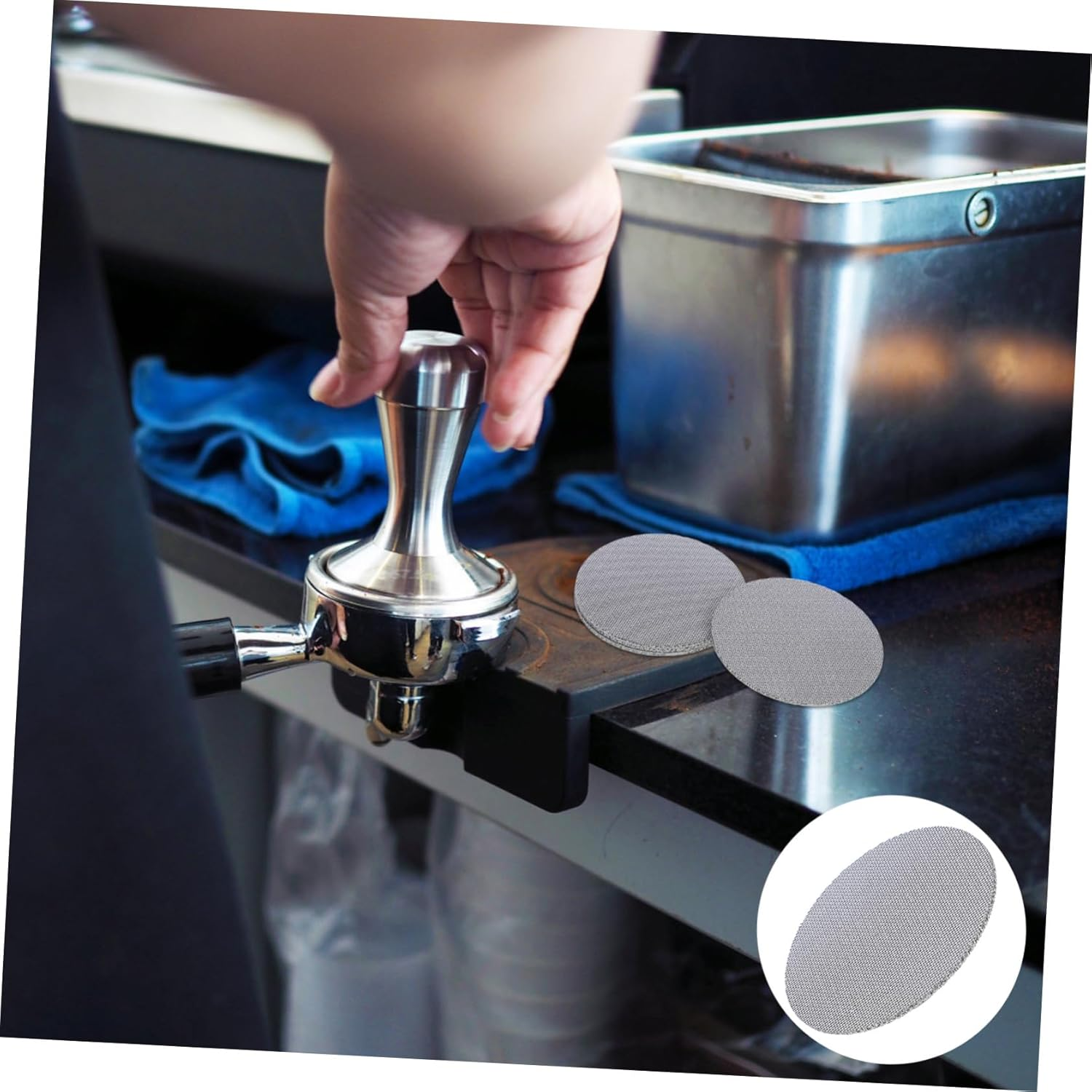 Kisangel 4Pcs Espresso Puck Screen Thick Stainless Steel Coffee Filter Mesh for Portafilter Basket Reusable Coffee Basket with Optimized Water Flow Design for Home Commercial Use image number 2