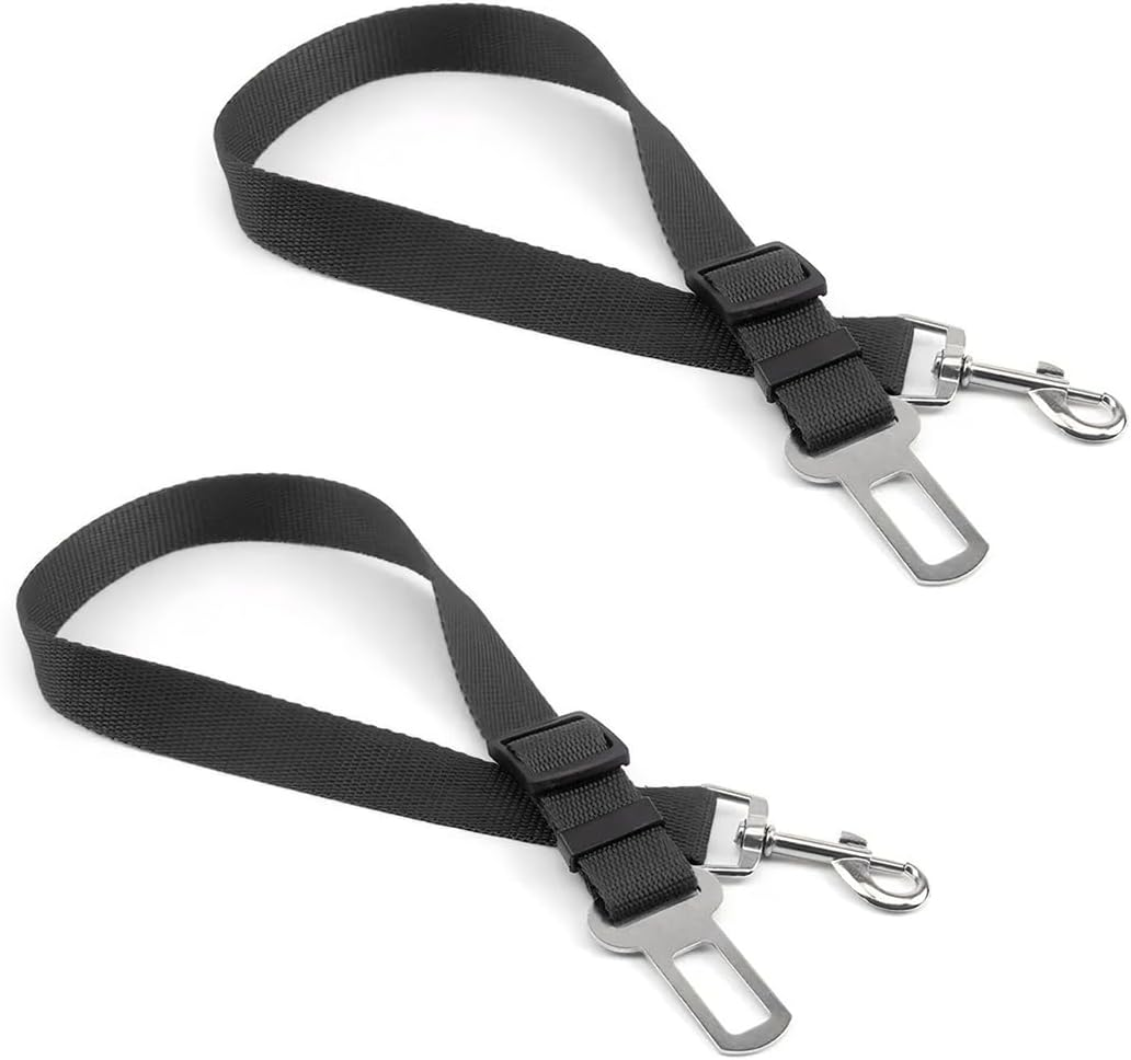 CGEAMDY 2 Pieces Dog Car Safety Seat Belt, Adjustable Dog Car Safety Belt with Universal Plug & Locking Bar, Dog Car Seat Belt Lead Restraint Harness Seatbelt Attachment Clip for Pet(Blue)