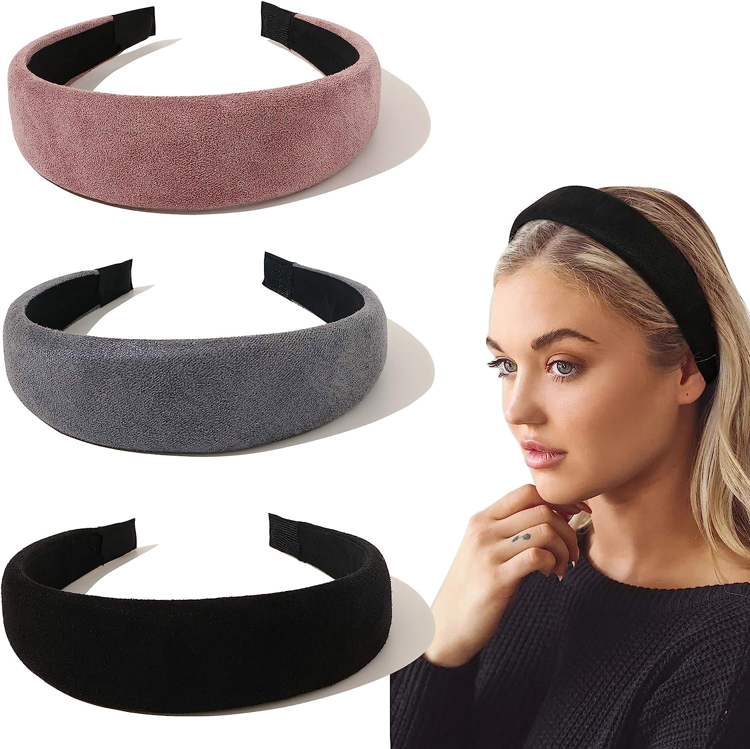 Ivyu Headbands for Women Head Bands - Fashion Womens Headband Diademas Para Mujer De Moda Hair Accessories Hairbands for Girls No Slip Cute Black Pink Gray Headband Gift for Women