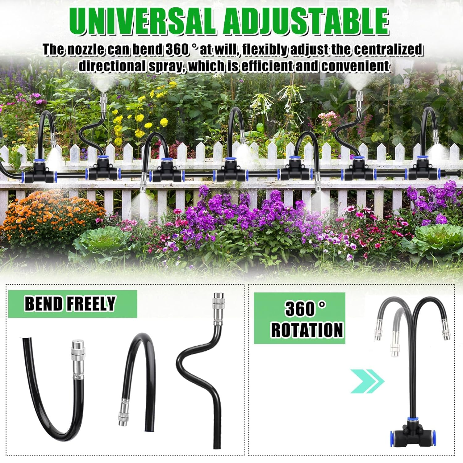 360&deg; Adjustable Drip Irrigation System - 115FT Garden Watering System with 30 Nozzles, Garden Irrigation Kit, Misting System for Yard, Lawn, Plants, 12Mm Hose image number 2