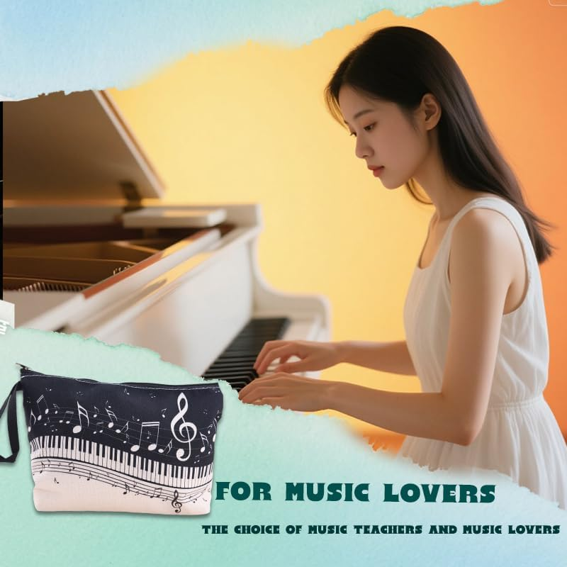 Piano Musical Cosmetic Bag for Women Pianists Music Enthusiast Canvas Makeup Pouch Perfect Birthday Music Festival Gifts for Piano Lovers Teachers image number 3